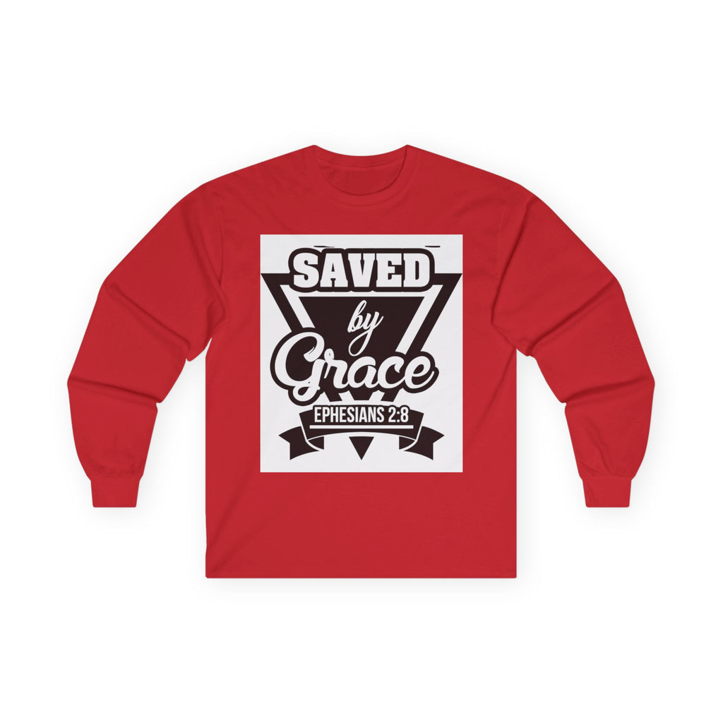 Christian Long Sleeve Tee - Saved by Grace, Faith Shirt, Religious Apparel, Gift for Believers, Ephesians 2:8