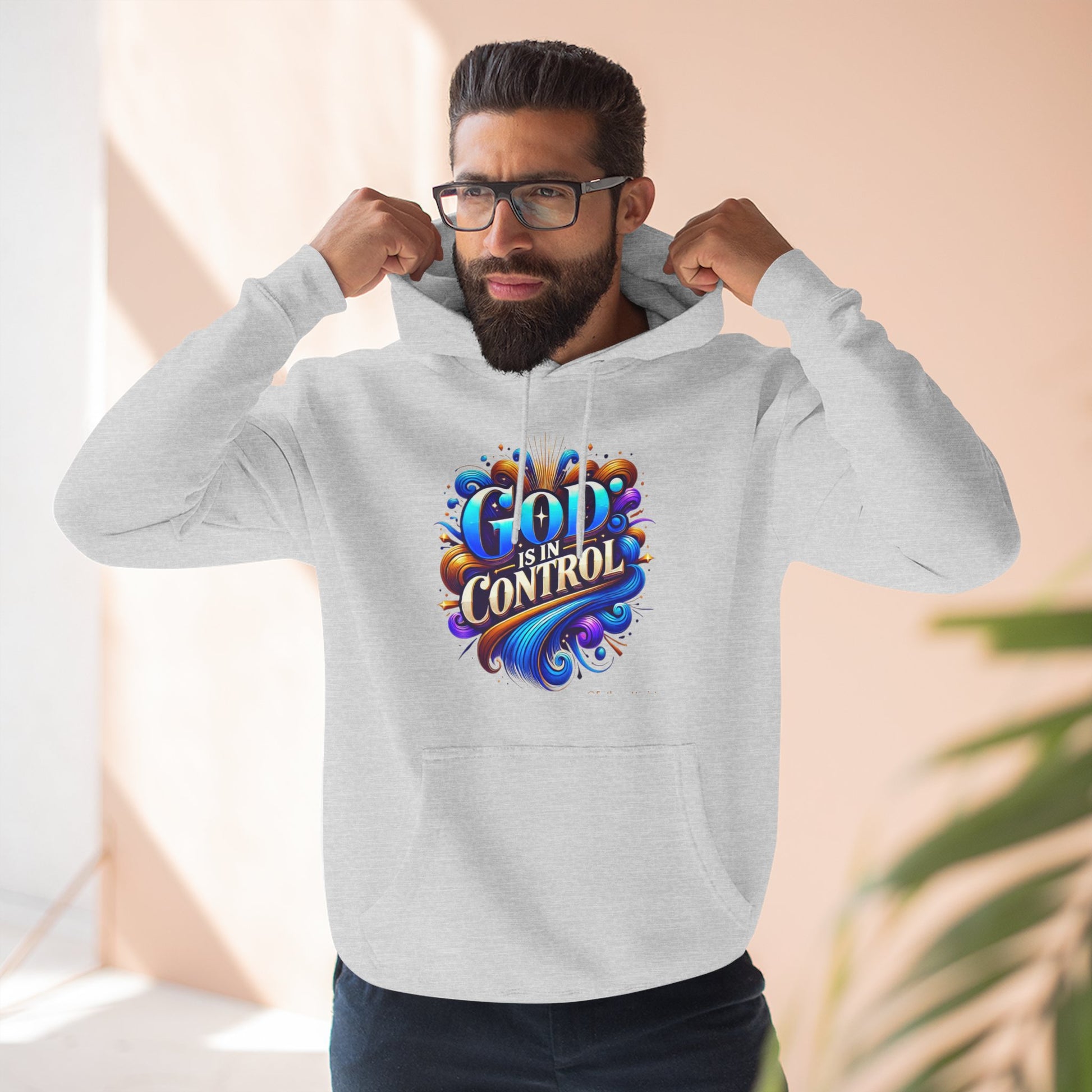 Inspirational Fleece Hoodie, Cozy Sweatshirt for Faith, Casual Wear, Gift for Friends, God is in Control Quote