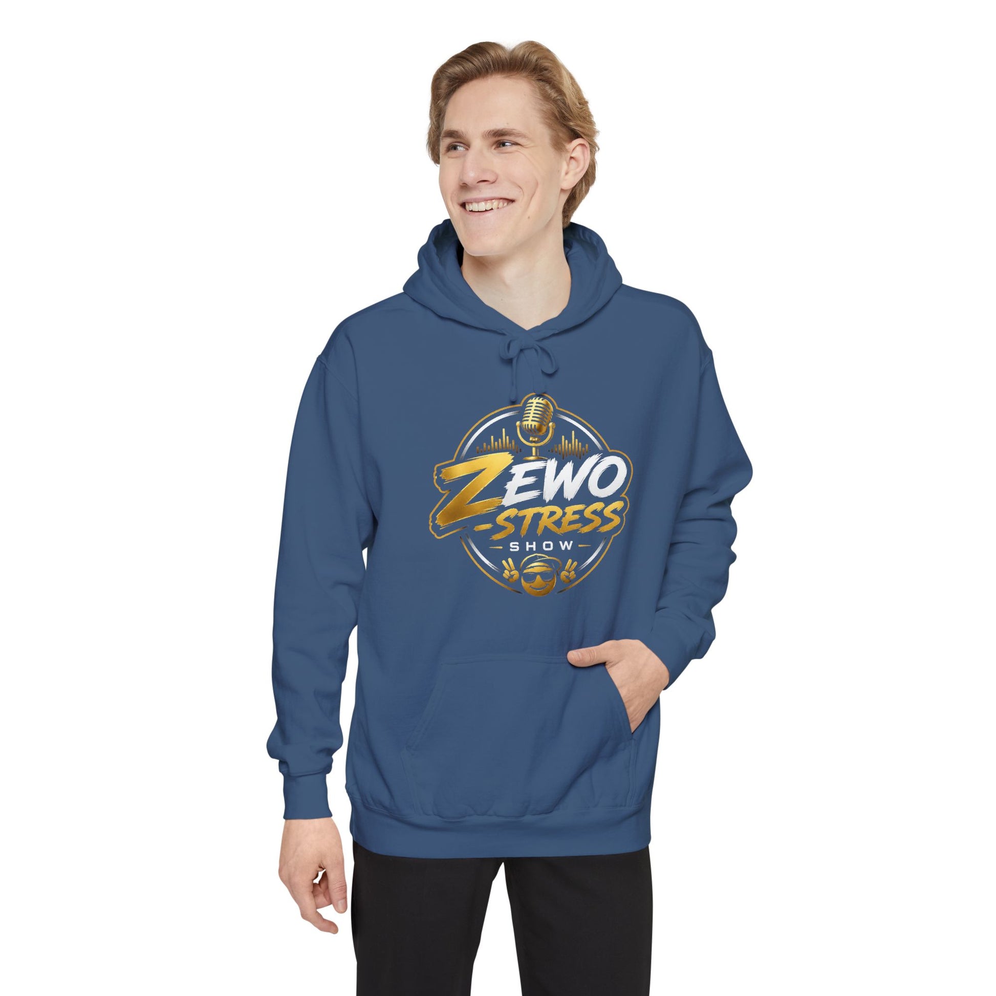 Z-Stress Hoodie — Relaxed Graphic Pullover with Gold Zen Design