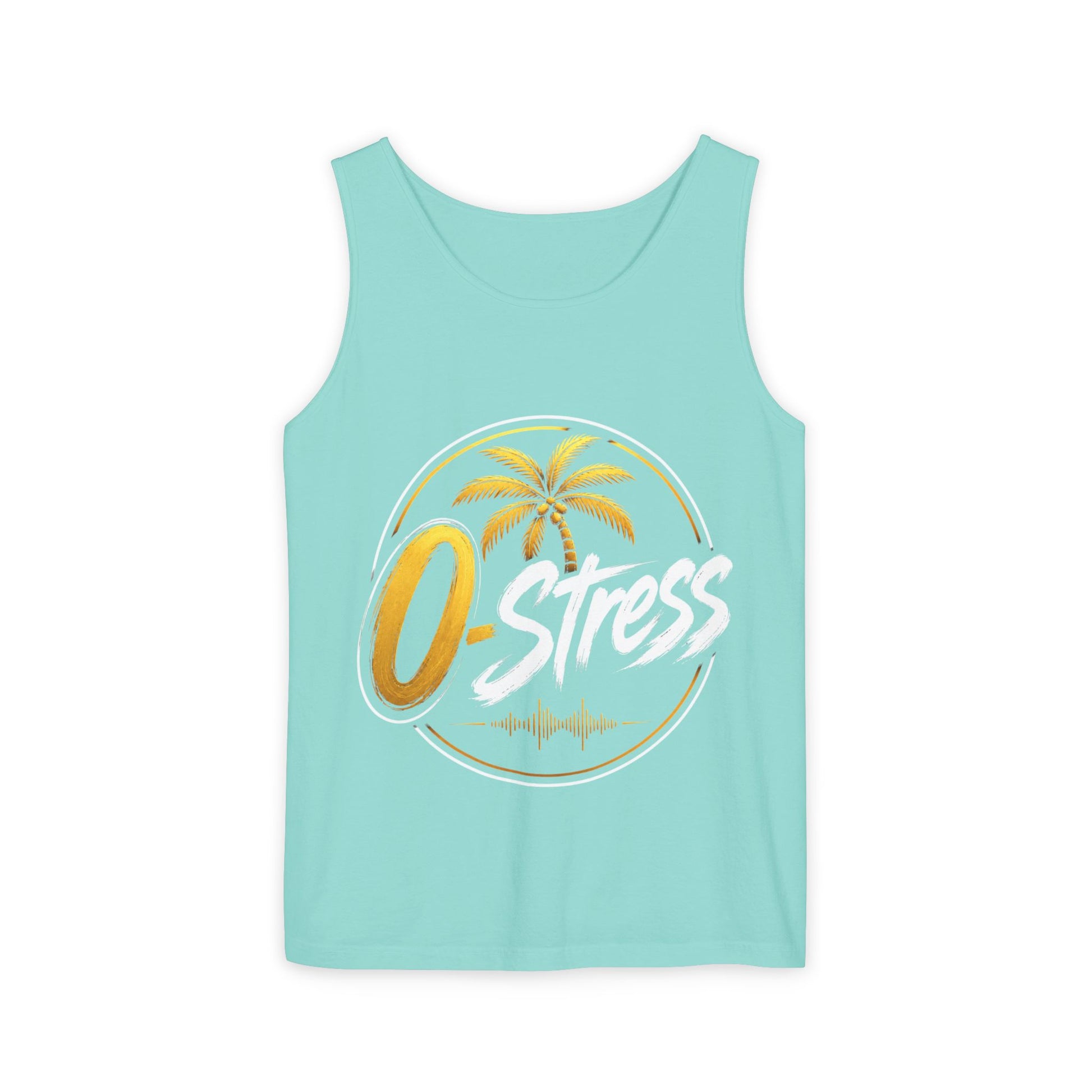 Palm Oasis Tank Top — Golden Tropical Graphic Summer Tee