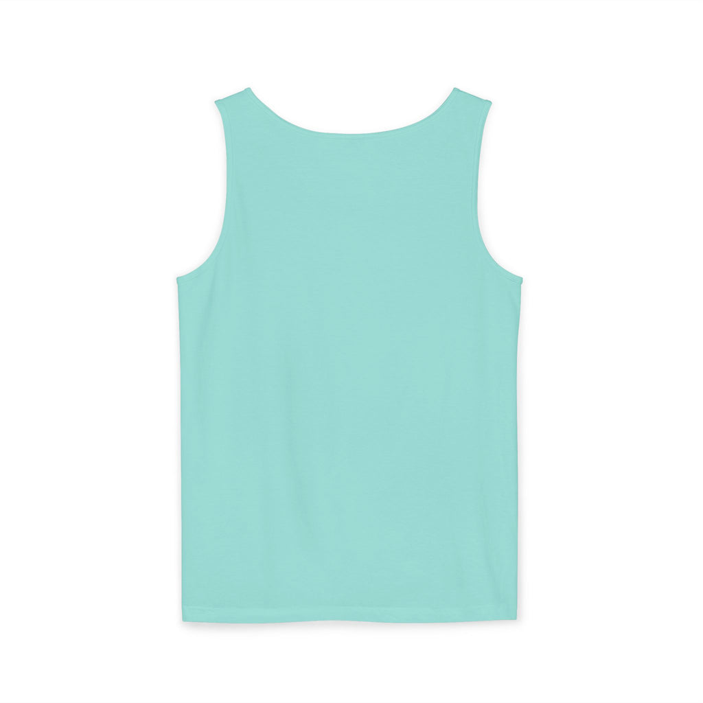 Palm Oasis Tank Top — Golden Tropical Graphic Summer Tee