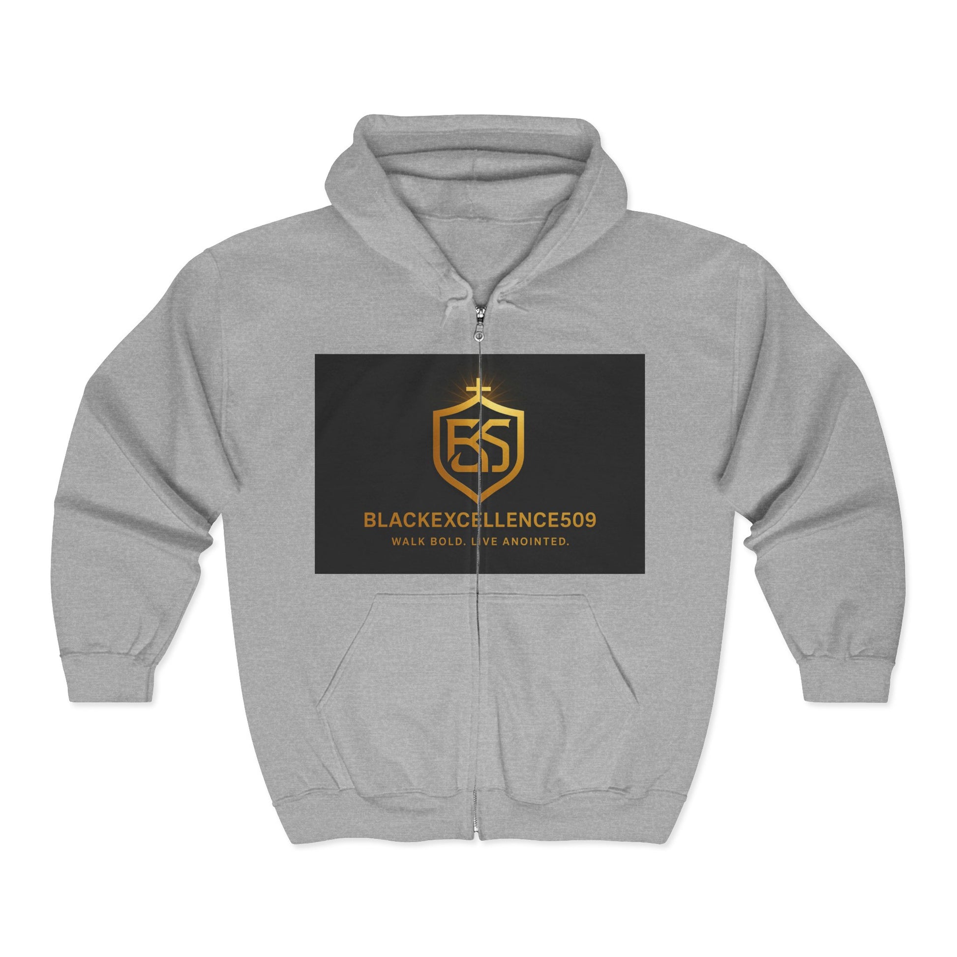 Gold Logo Zip-Up Hoodie - Comfortable Streetwear, Perfect for Casual Outings, Gifts for Trendsetters, Athletes, Everyday Wear