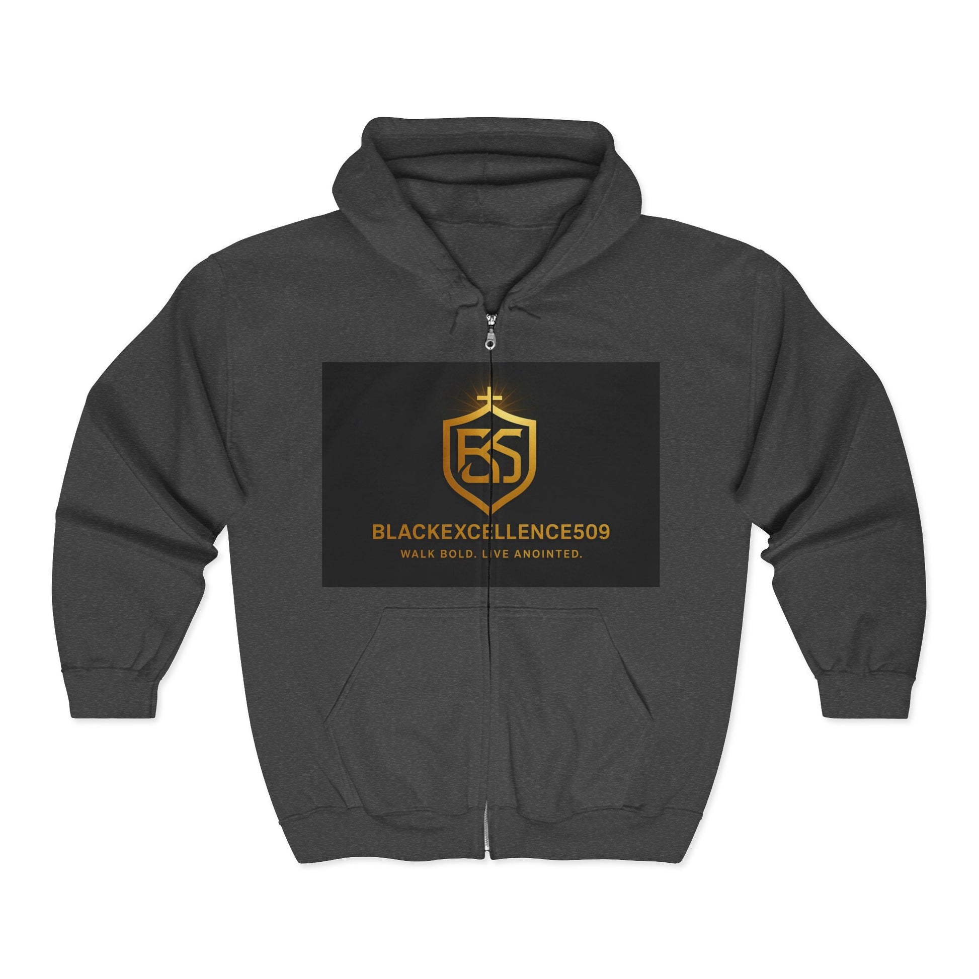 Gold Logo Zip-Up Hoodie - Comfortable Streetwear, Perfect for Casual Outings, Gifts for Trendsetters, Athletes, Everyday Wear