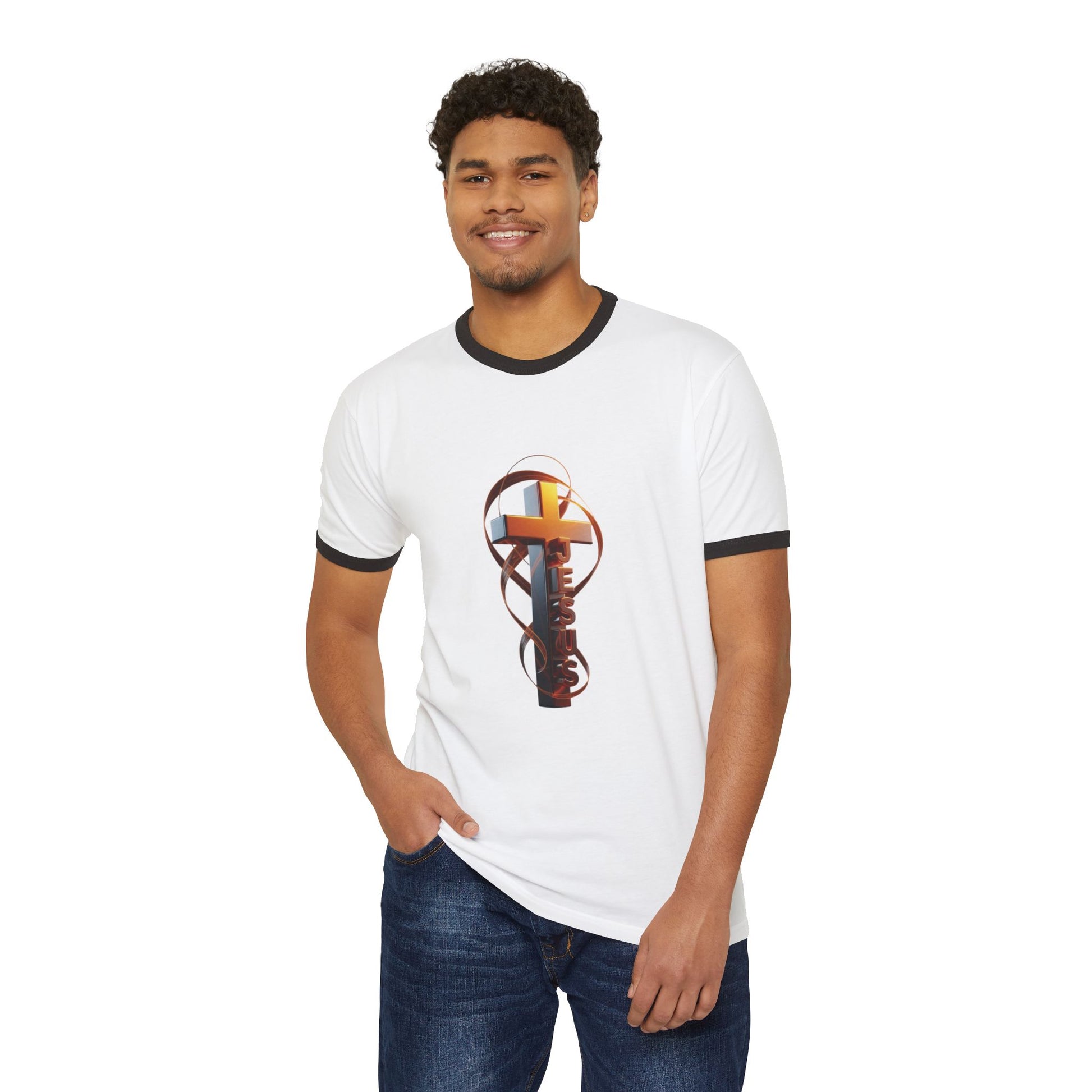 Christian Cross Ringer T-Shirt — Faith Key Graphic Tee