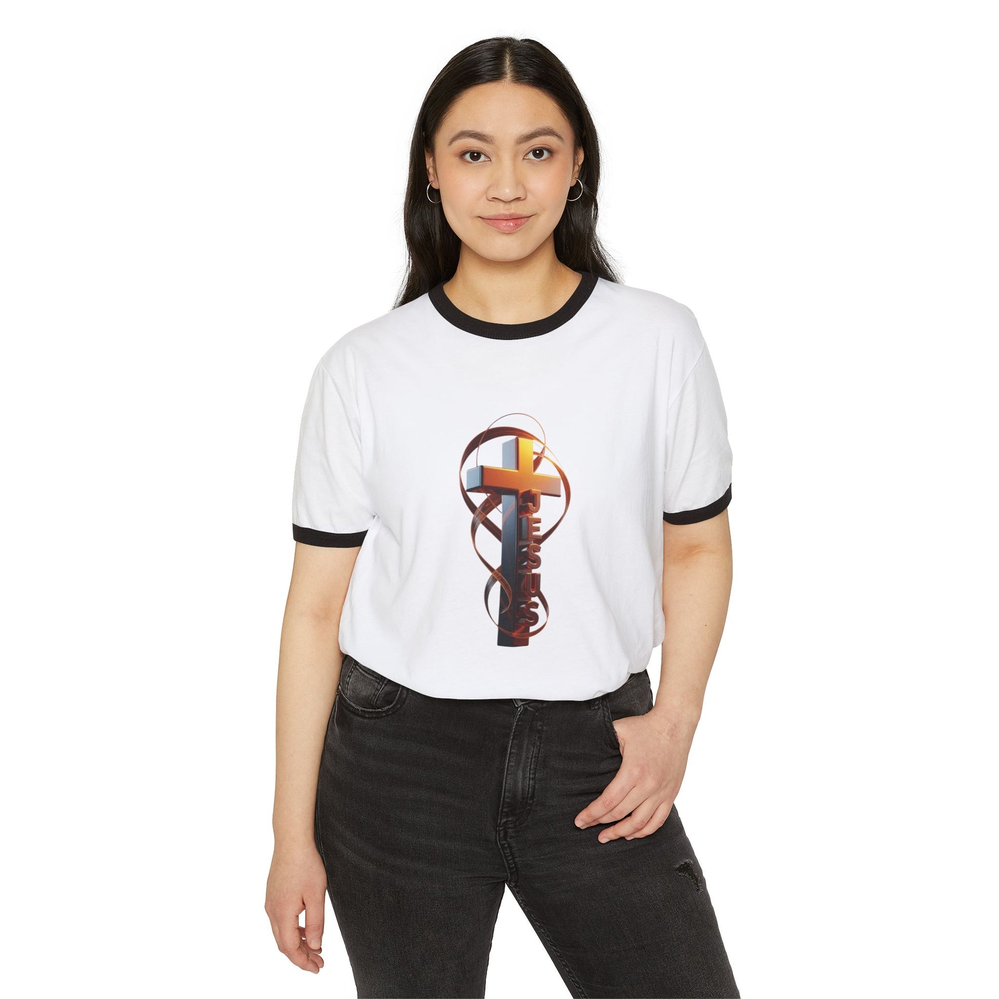 Christian Cross Ringer T-Shirt — Faith Key Graphic Tee
