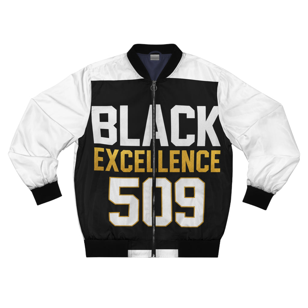 Bomber Jacket — "Black Excellence 509" Graphic Bomber Jacket