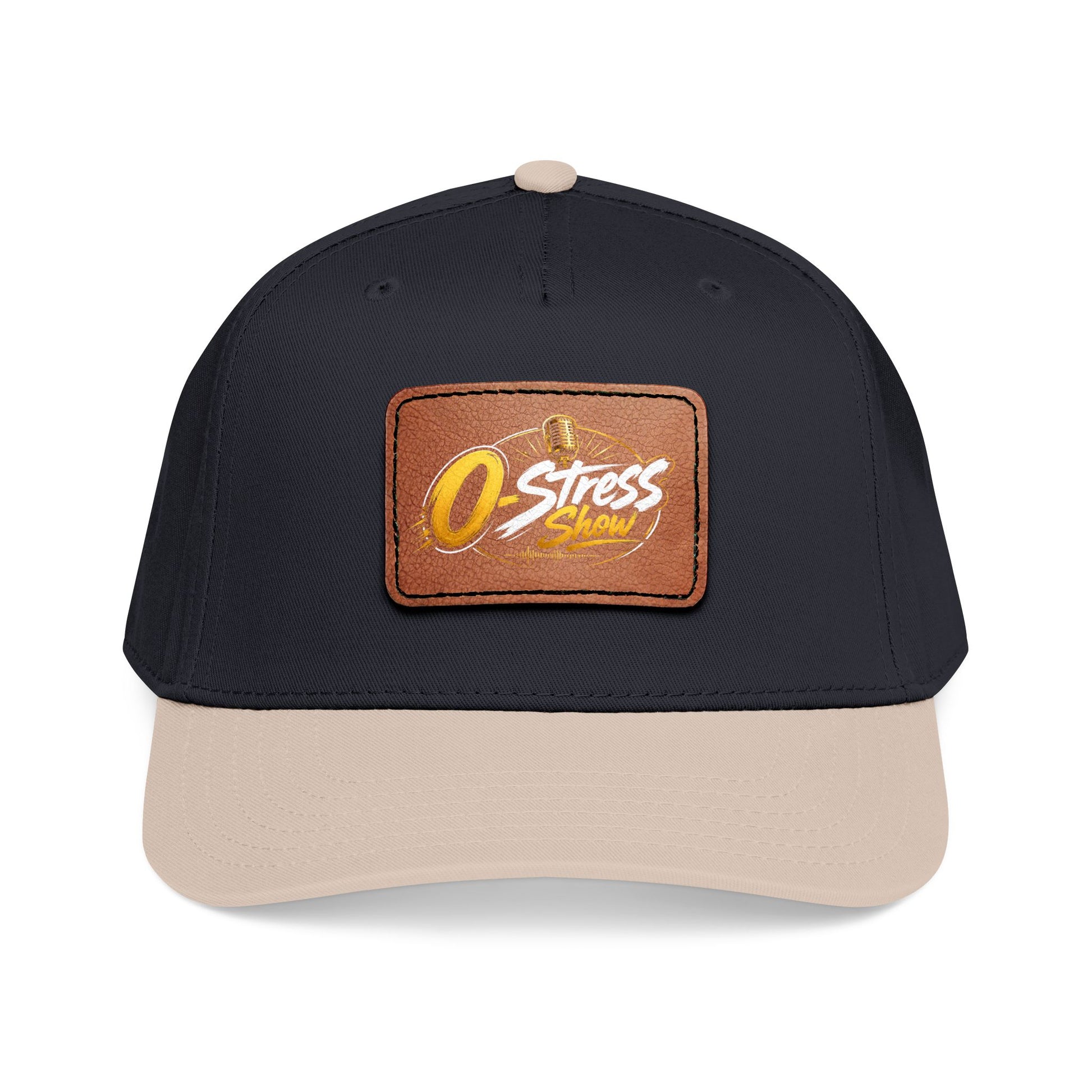 Leather Patch Baseball Cap — "No Stress" Retro Logo