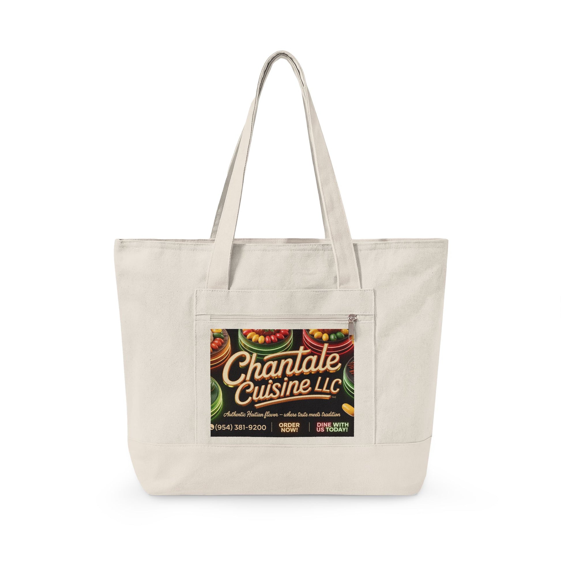 Canvas Tote Bag — Chantale Cuisine LLC Logo Zippered Market Tote