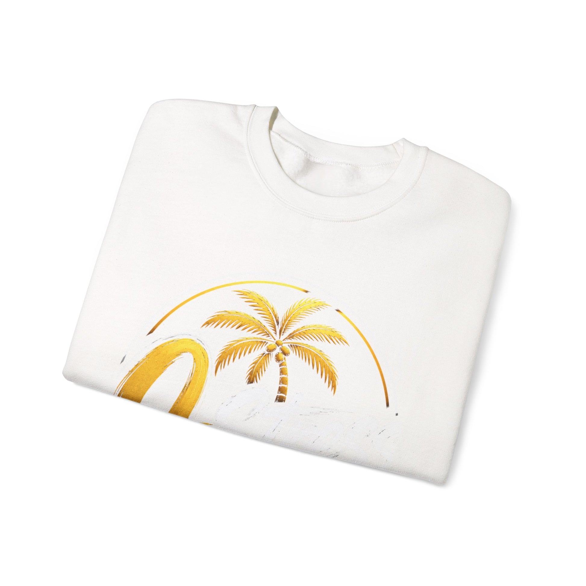 Palm Sunset Crewneck Sweatshirt — Gold Palm Circle Graphic