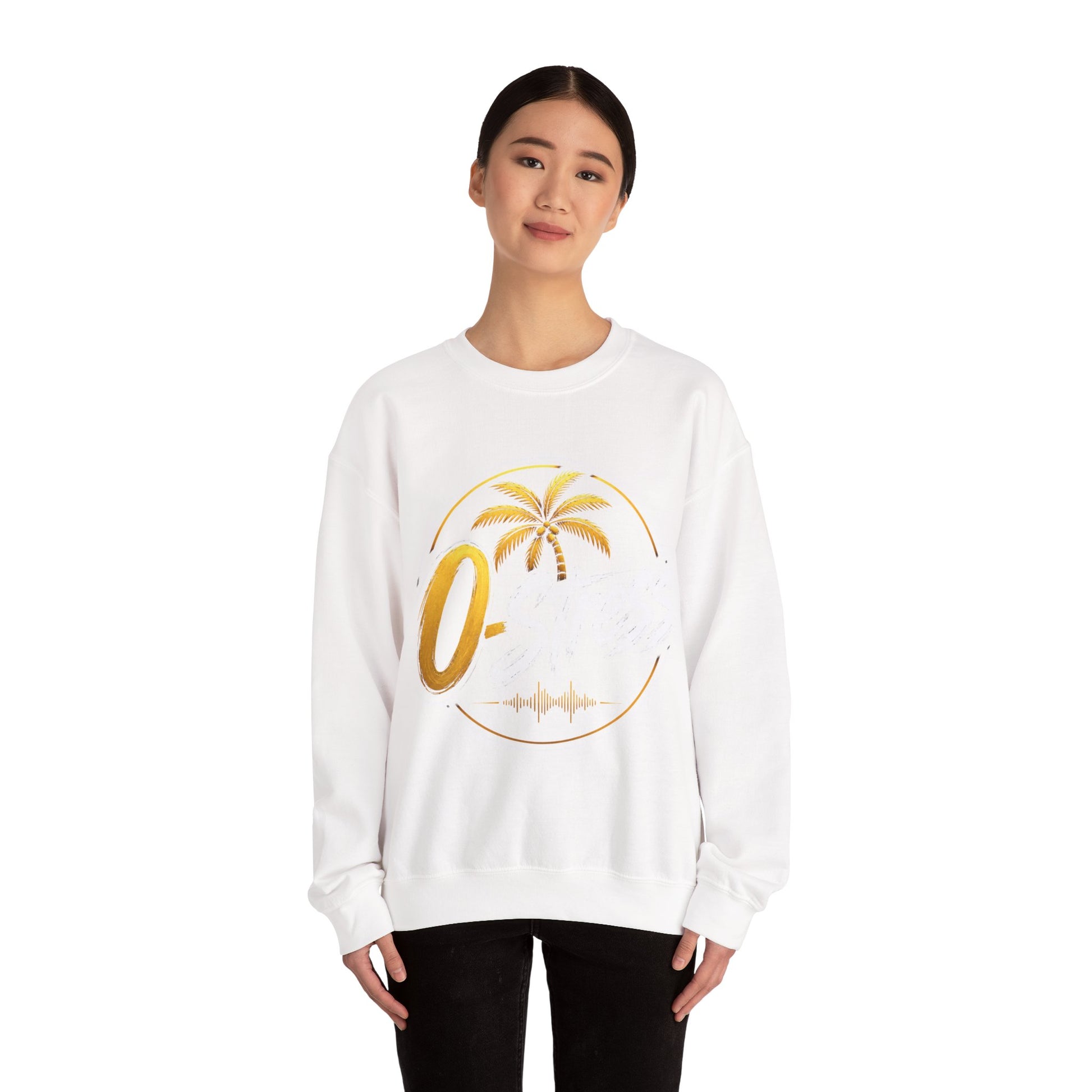 Palm Sunset Crewneck Sweatshirt — Gold Palm Circle Graphic