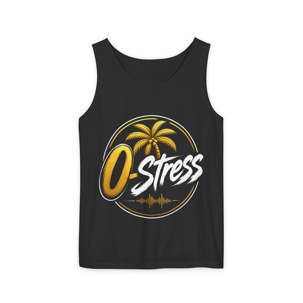 Palm Oasis Tank Top — Golden Tropical Graphic Summer Tee