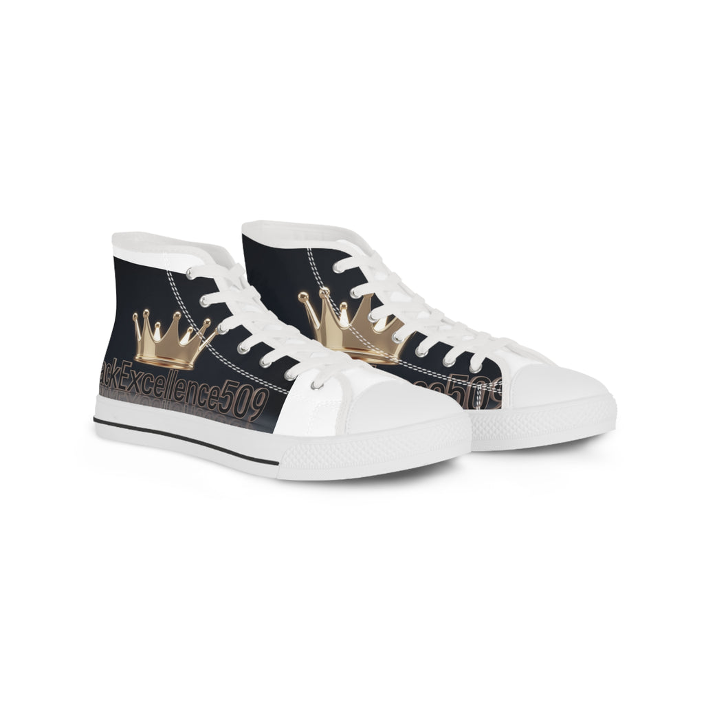 Men's High-Top Sneakers — Black & Gold Crown Design with "Excellence509" Accent