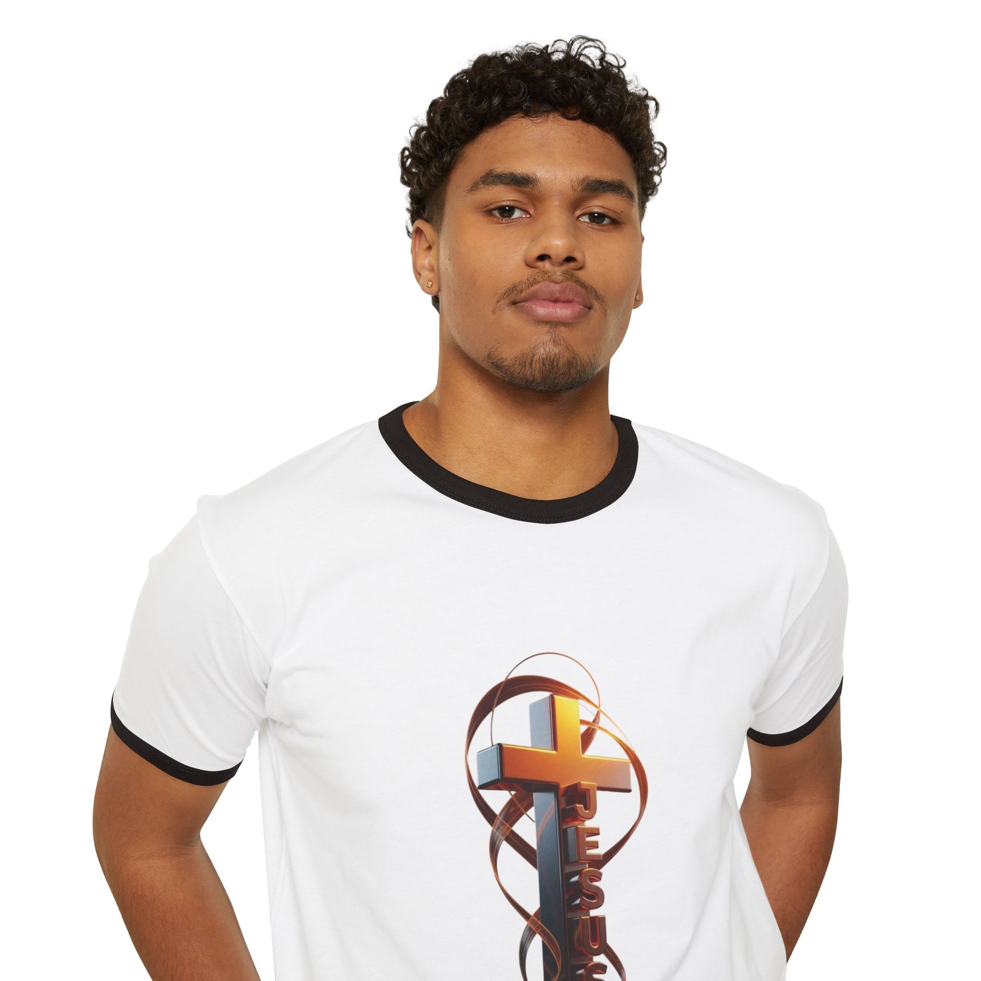 Christian Cross Ringer T-Shirt — Faith Key Graphic Tee