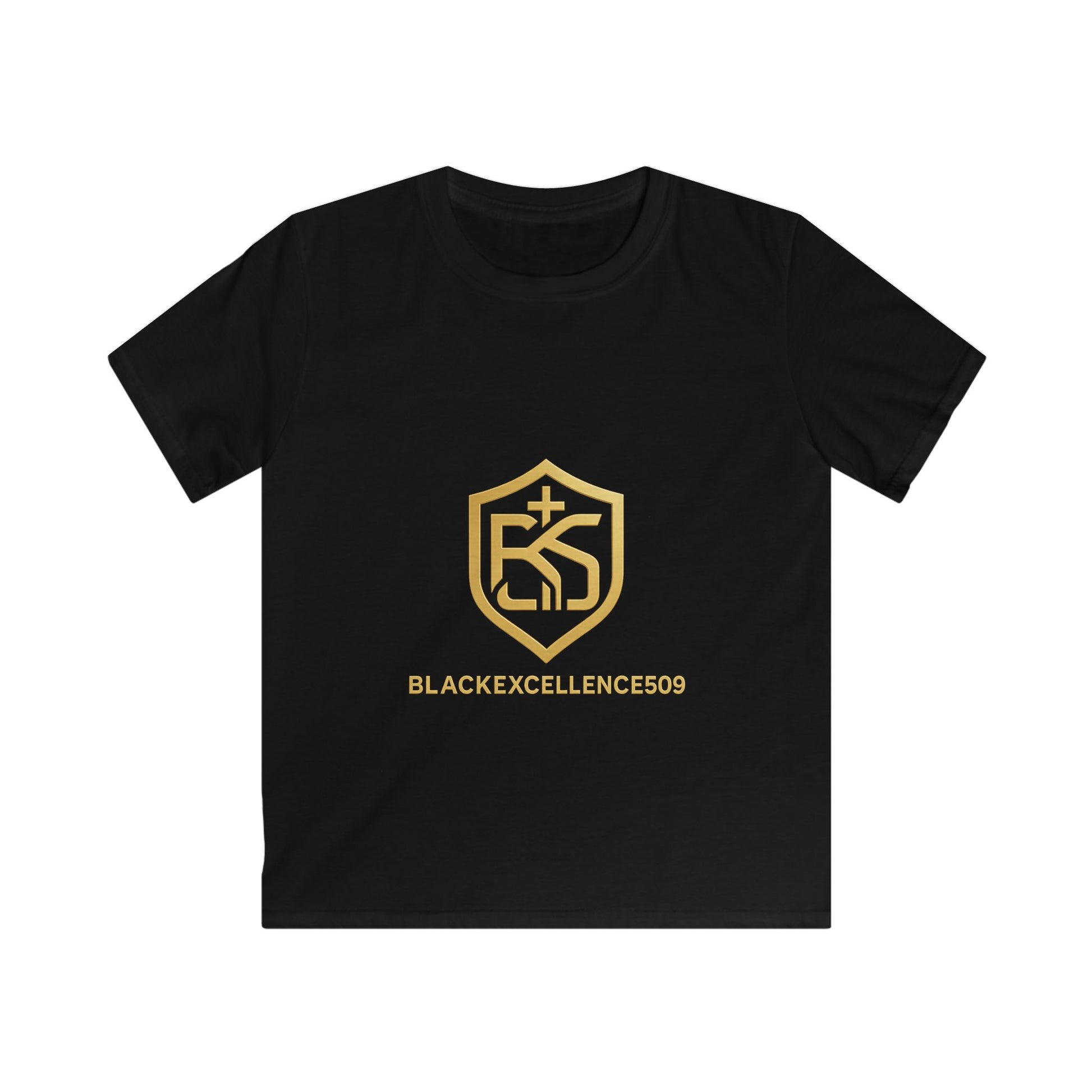 Kids Tee — Gold BlackExcellence509 Shield Logo