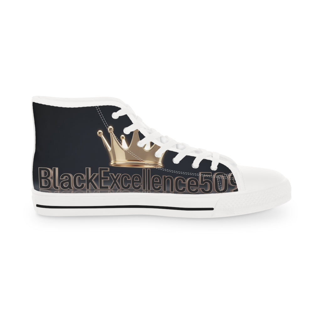 Men's High-Top Sneakers — Black & Gold Crown Design with "Excellence509" Accent