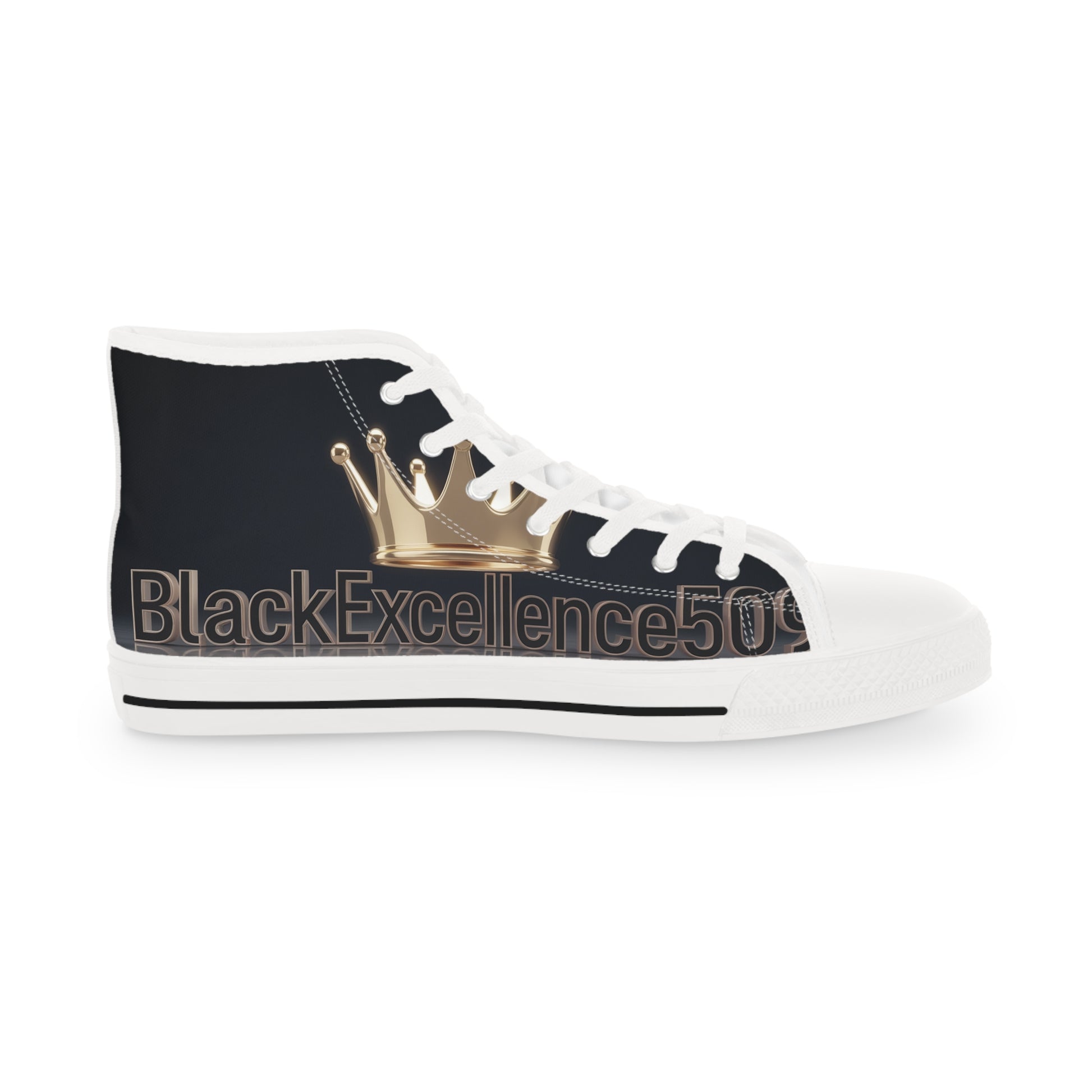 Men's High-Top Sneakers — Black & Gold Crown Design with "Excellence509" Accent