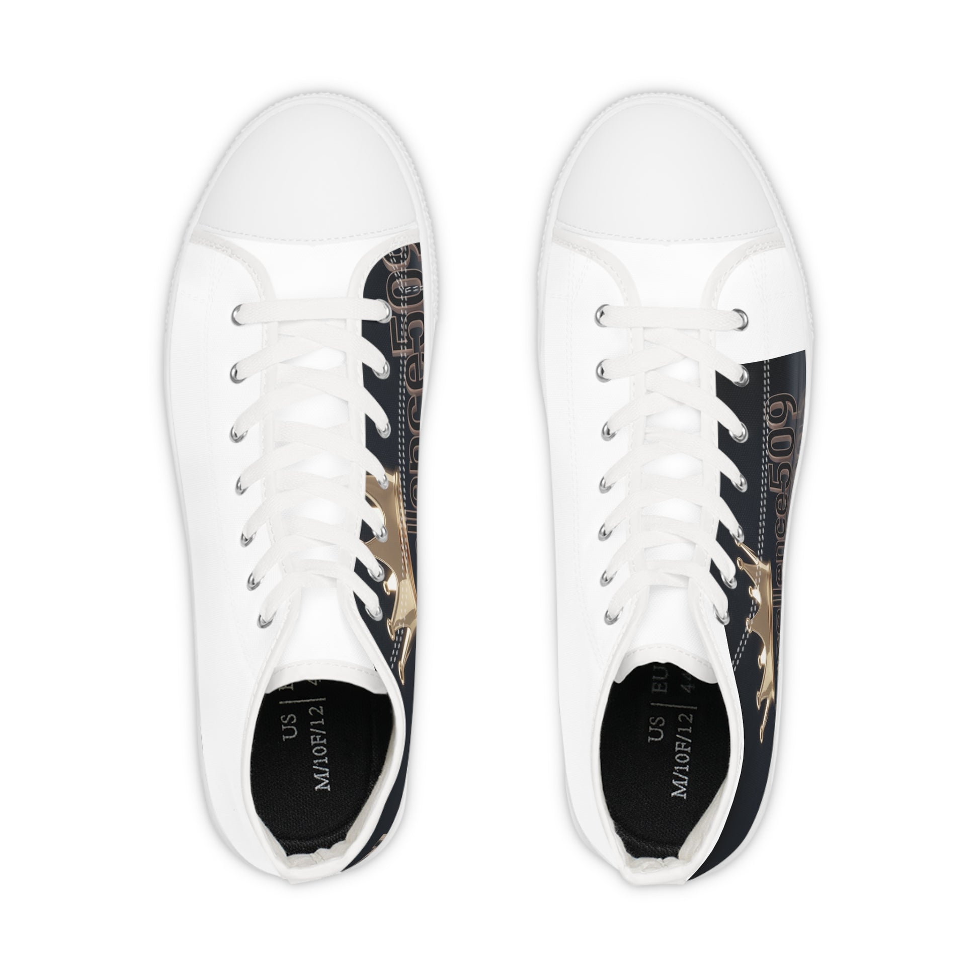 Men's High-Top Sneakers — Black & Gold Crown Design with "Excellence509" Accent