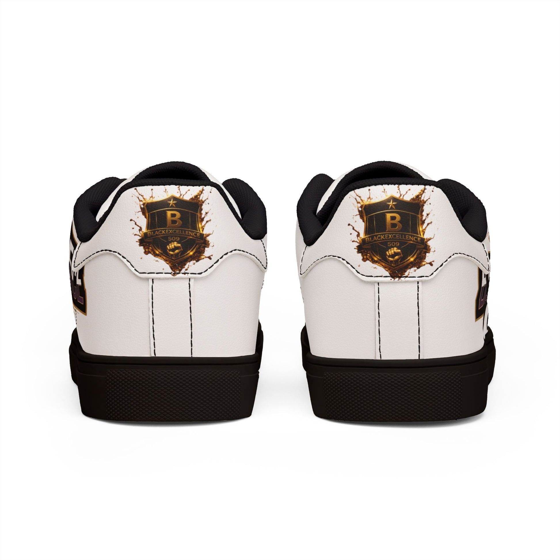 Women's Low-Top Leather Sneakers — "Black Excellence 500" Retro Logo