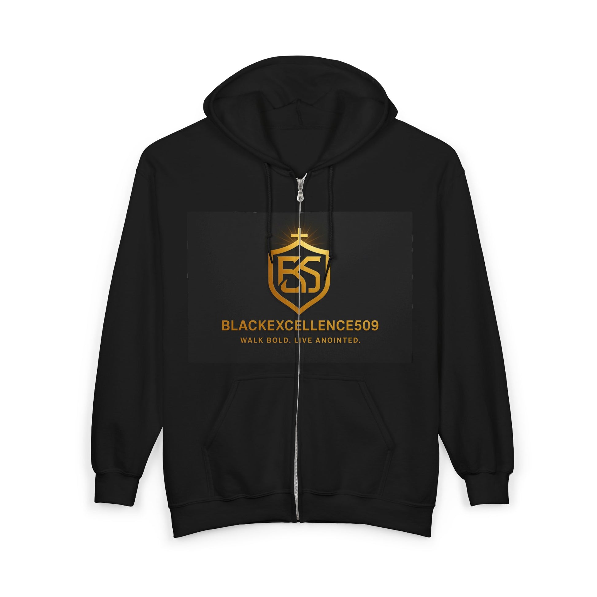Gold Logo Zip-Up Hoodie - Comfortable Streetwear, Perfect for Casual Outings, Gifts for Trendsetters, Athletes, Everyday Wear