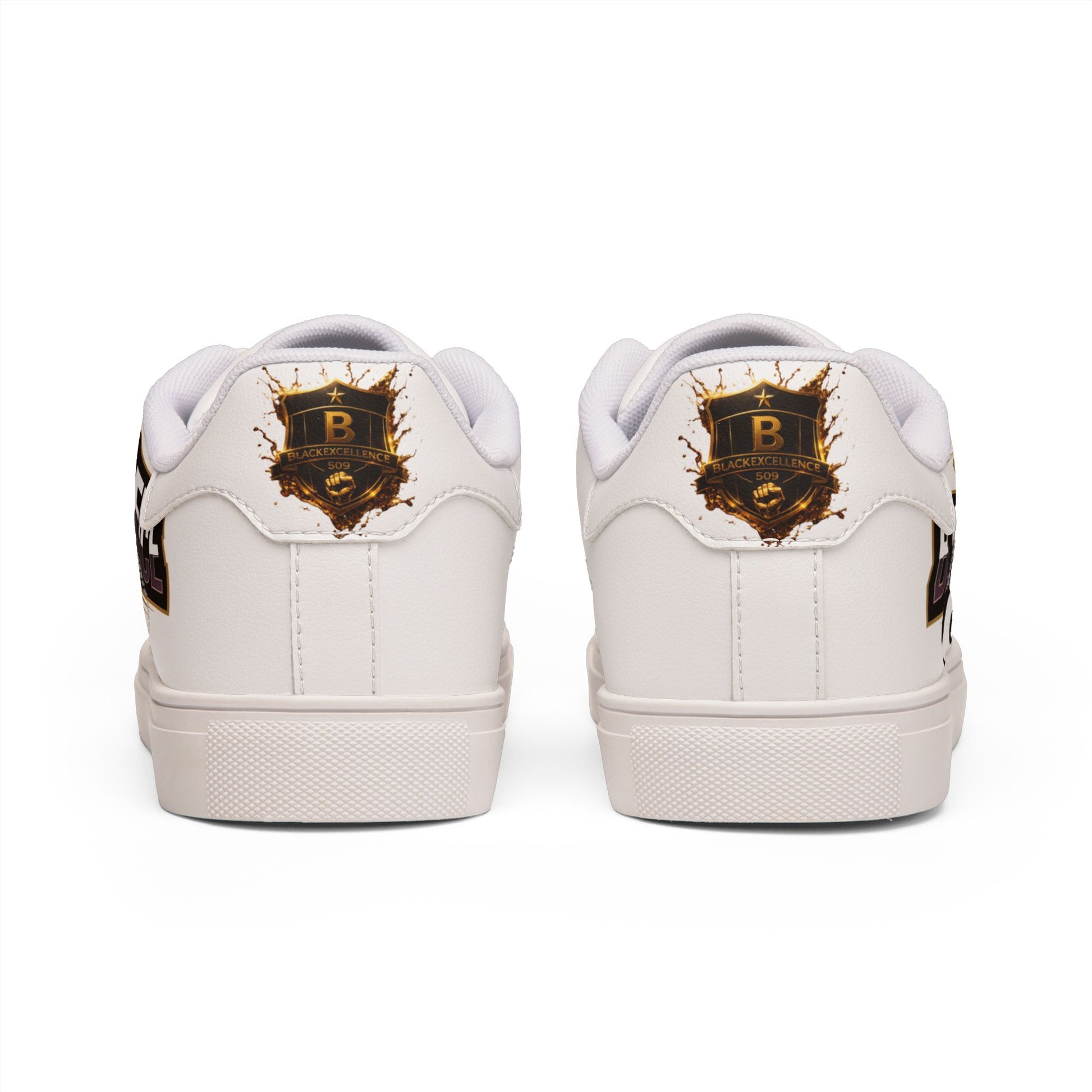 Women's Low-Top Leather Sneakers — "Black Excellence 500" Retro Logo