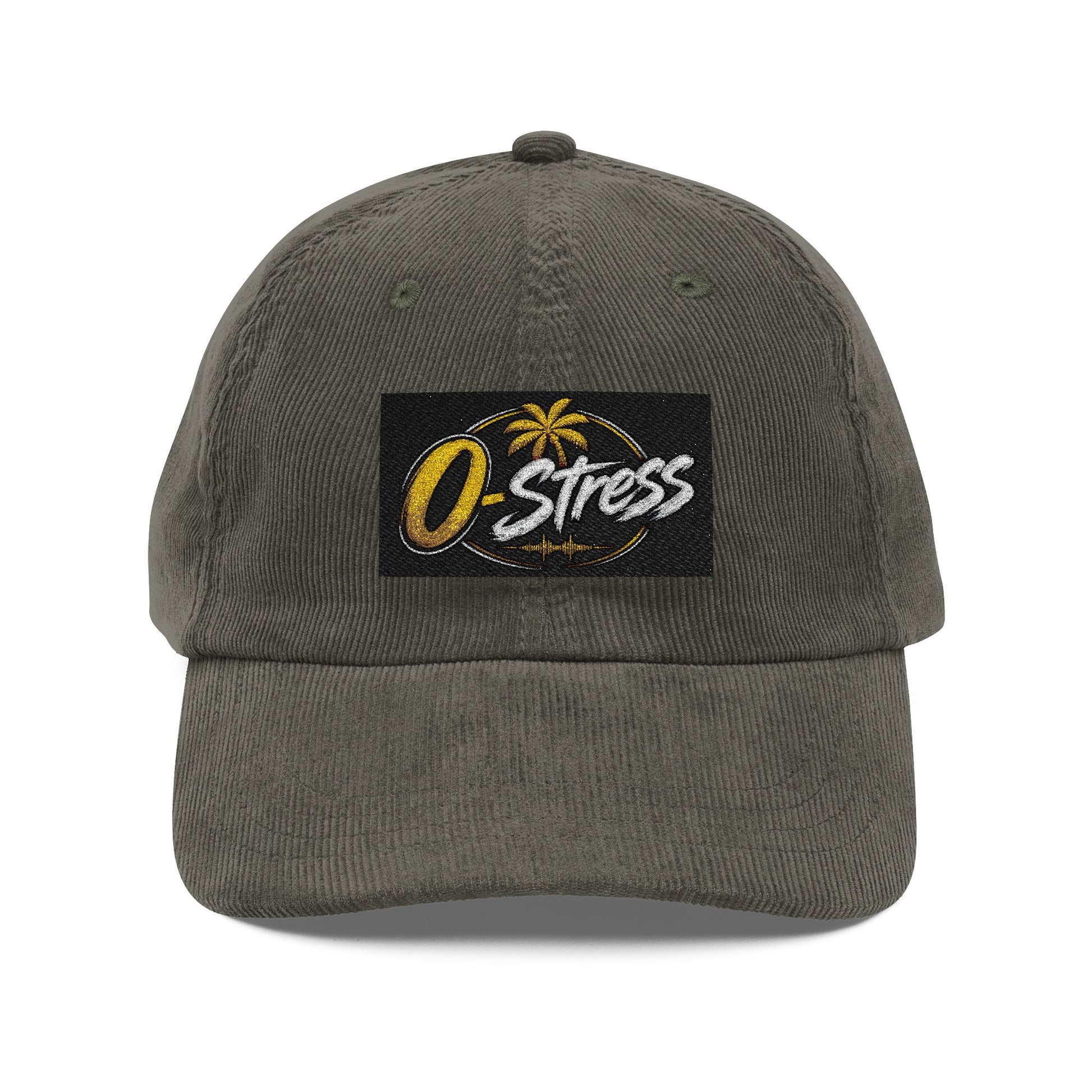 Vintage Corduroy Cap – Embroidered "O Stress" Palm Logo