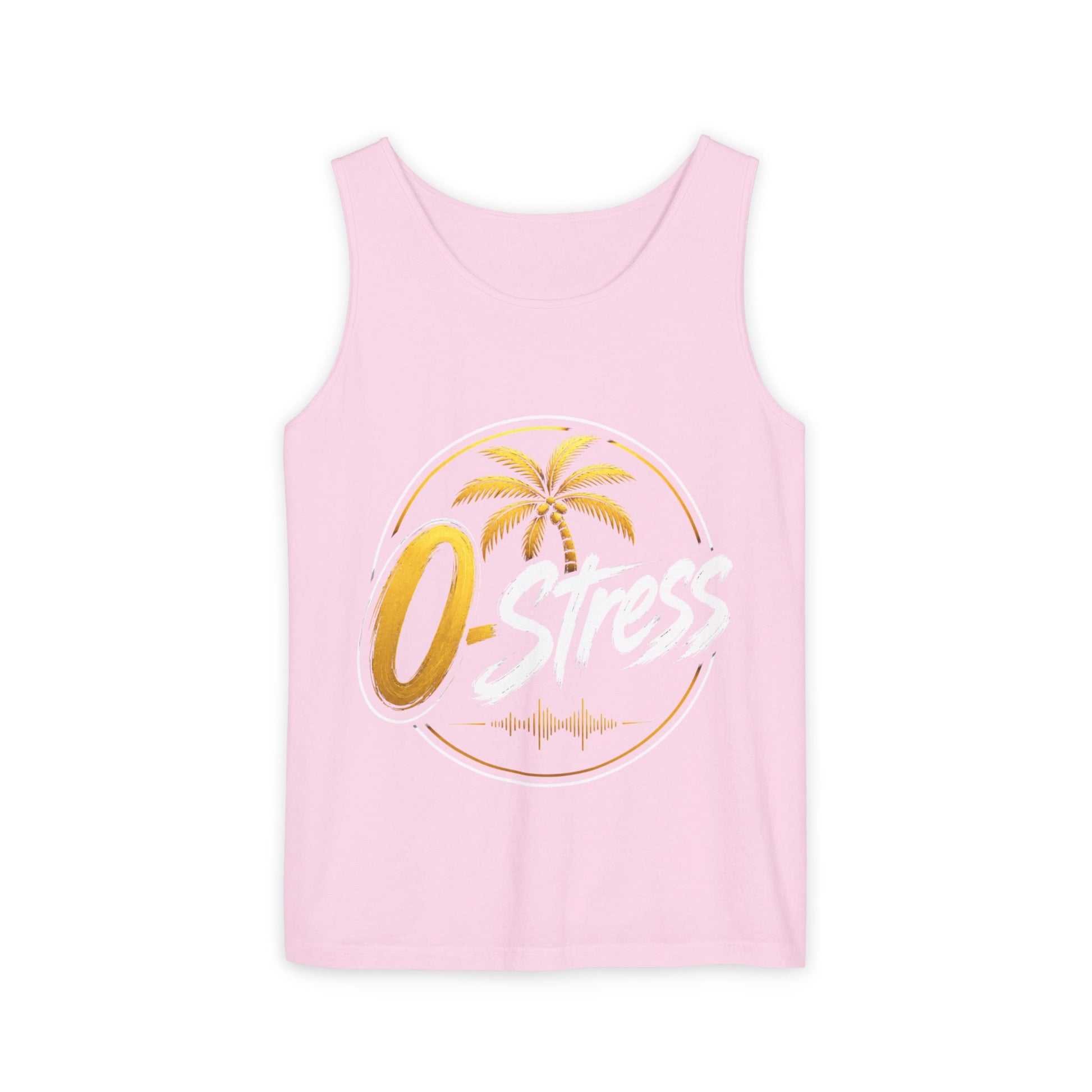 Palm Oasis Tank Top — Golden Tropical Graphic Summer Tee