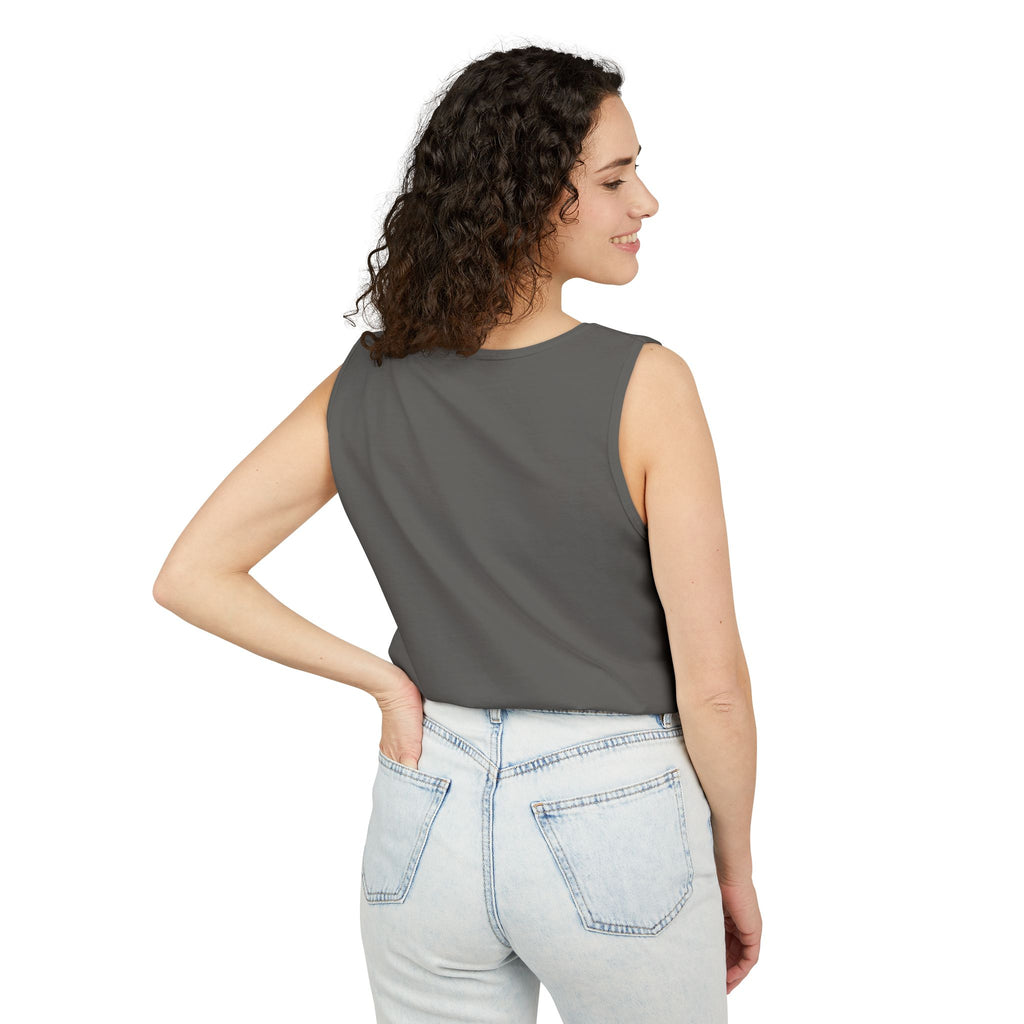 Palm Oasis Tank Top — Golden Tropical Graphic Summer Tee