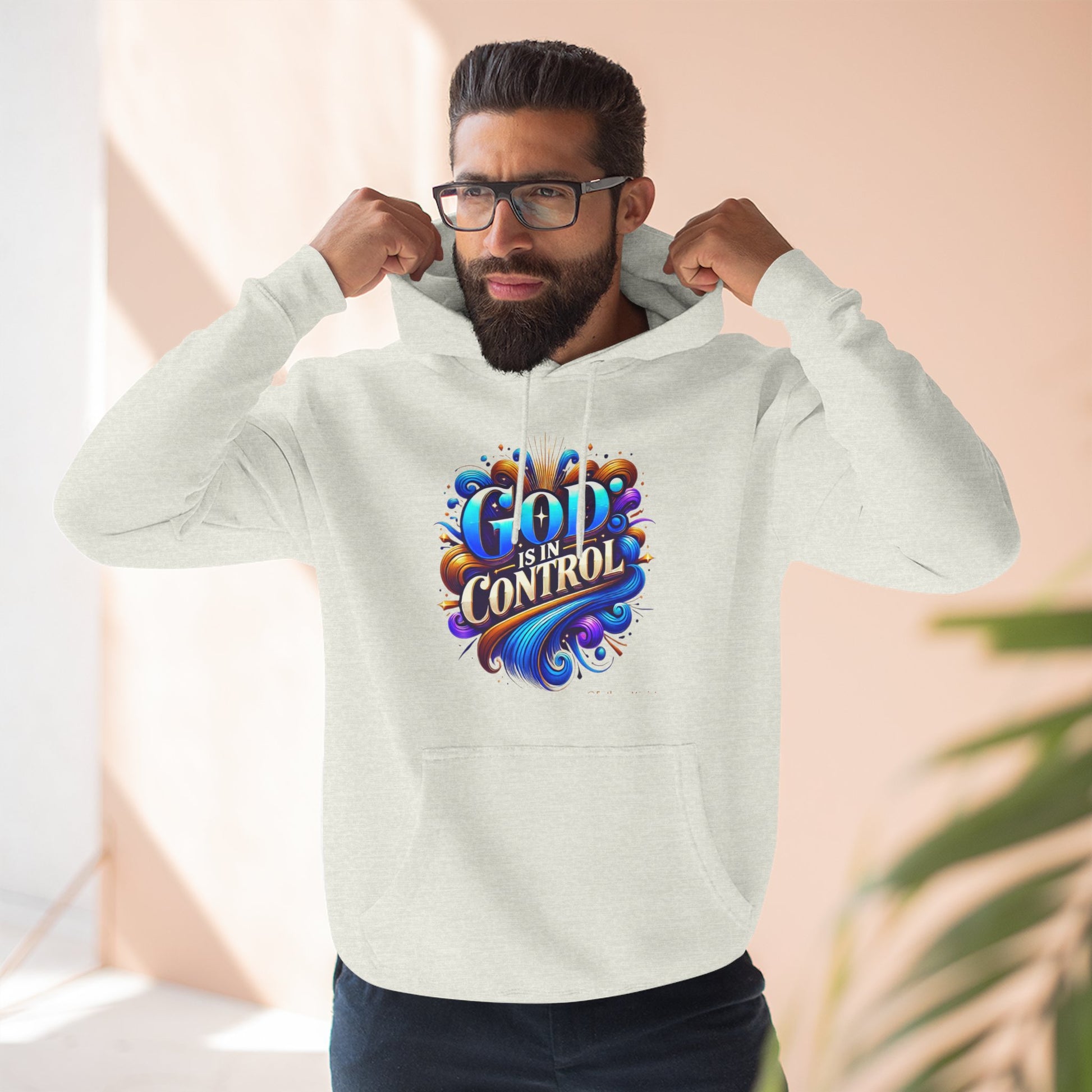 Inspirational Fleece Hoodie, Cozy Sweatshirt for Faith, Casual Wear, Gift for Friends, God is in Control Quote