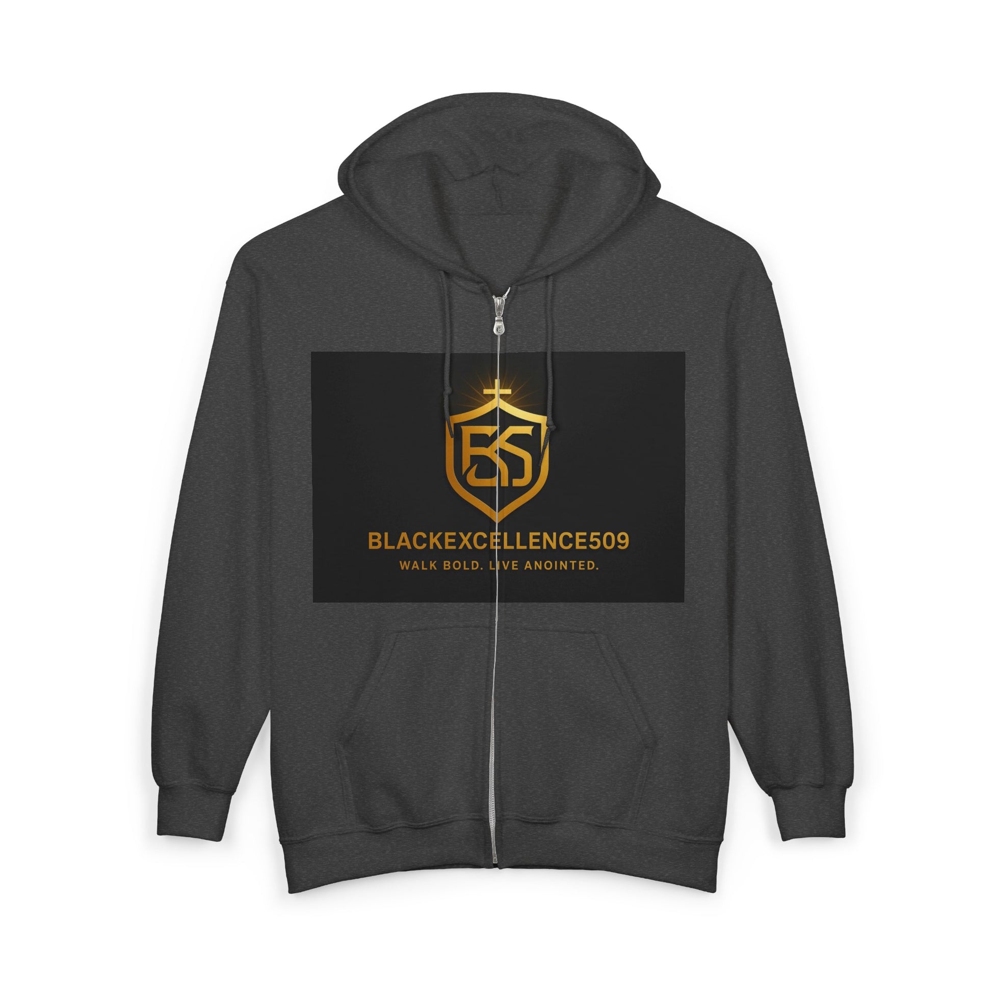 Gold Logo Zip-Up Hoodie - Comfortable Streetwear, Perfect for Casual Outings, Gifts for Trendsetters, Athletes, Everyday Wear