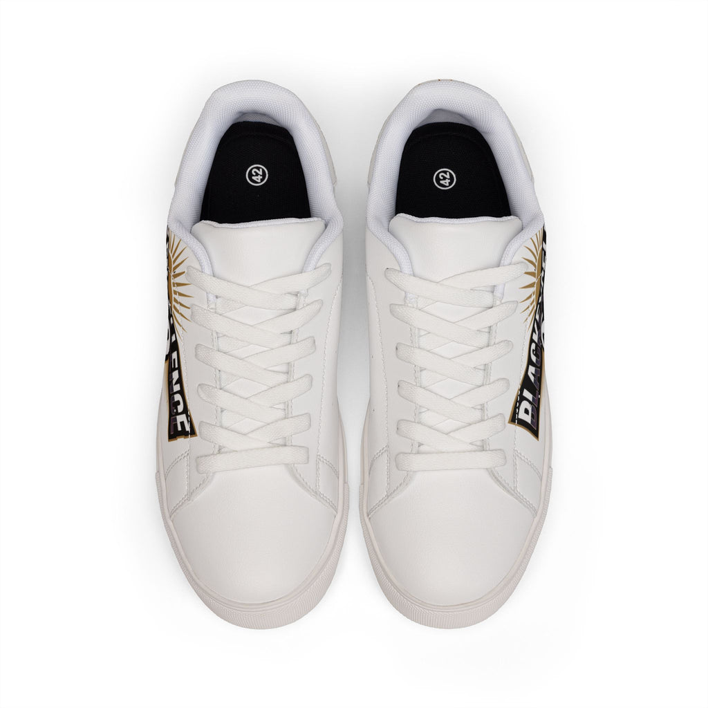 Women's Low-Top Leather Sneakers — "Black Excellence 500" Retro Logo