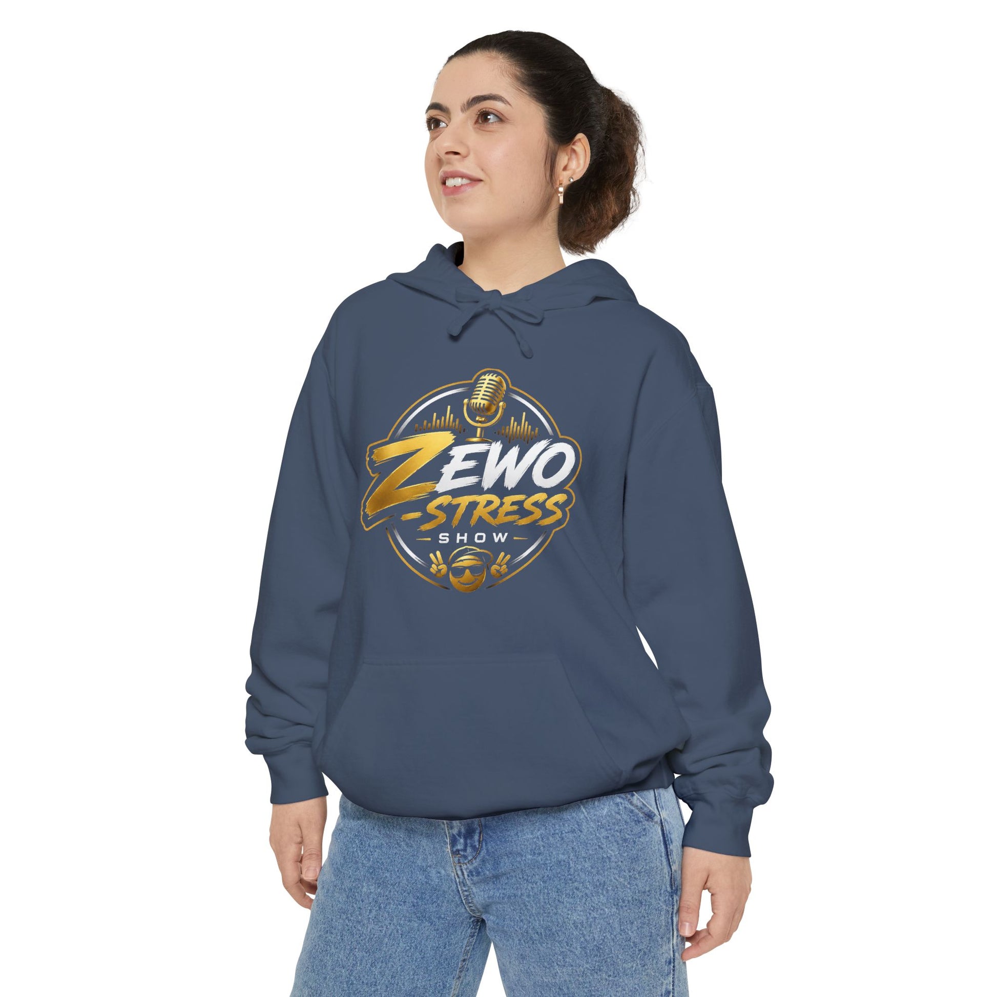 Z-Stress Hoodie — Relaxed Graphic Pullover with Gold Zen Design