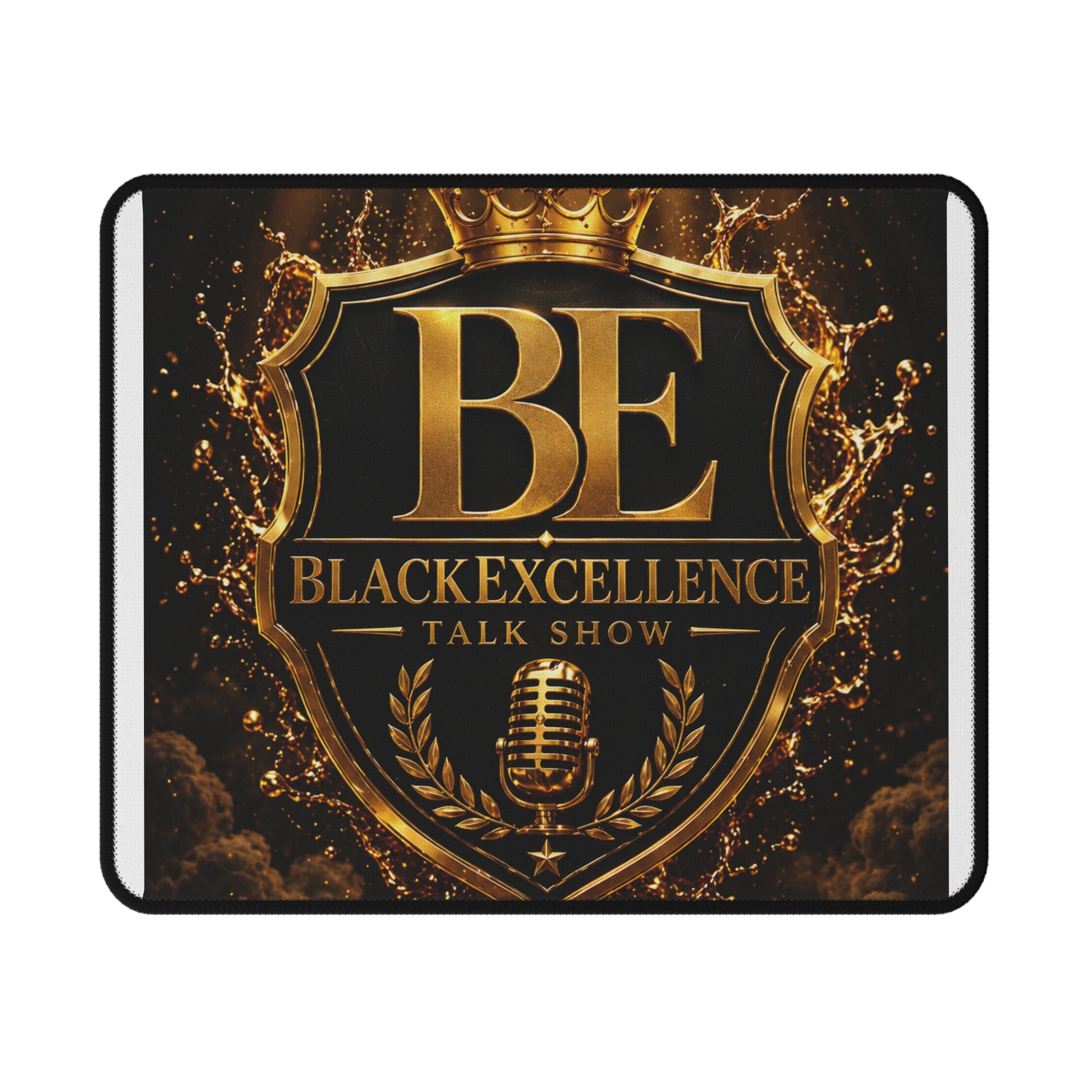 Black Excellence Talk Show Mouse Pad — Gold Crest Non‑Slip Gaming Mat