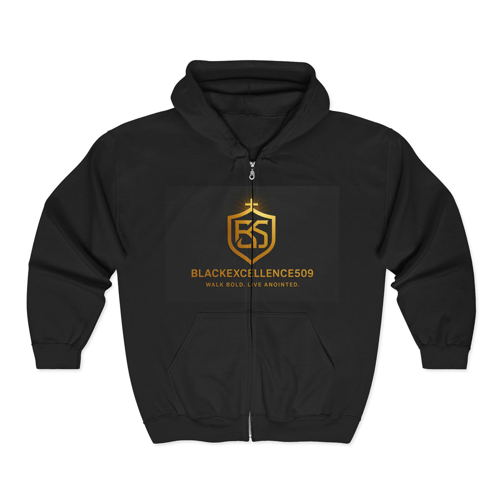Gold Logo Zip-Up Hoodie - Comfortable Streetwear, Perfect for Casual Outings, Gifts for Trendsetters, Athletes, Everyday Wear