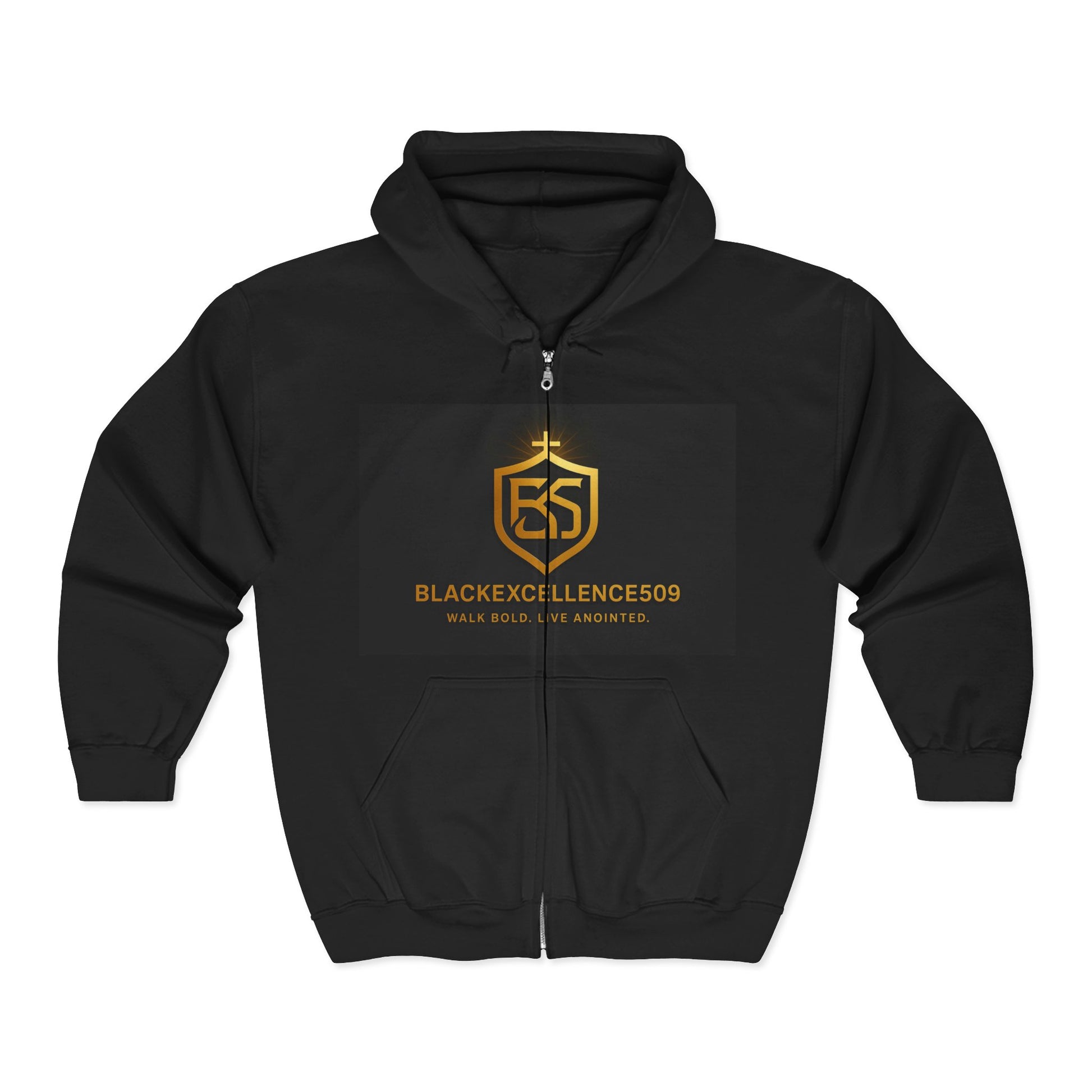 Gold Logo Zip-Up Hoodie - Comfortable Streetwear, Perfect for Casual Outings, Gifts for Trendsetters, Athletes, Everyday Wear