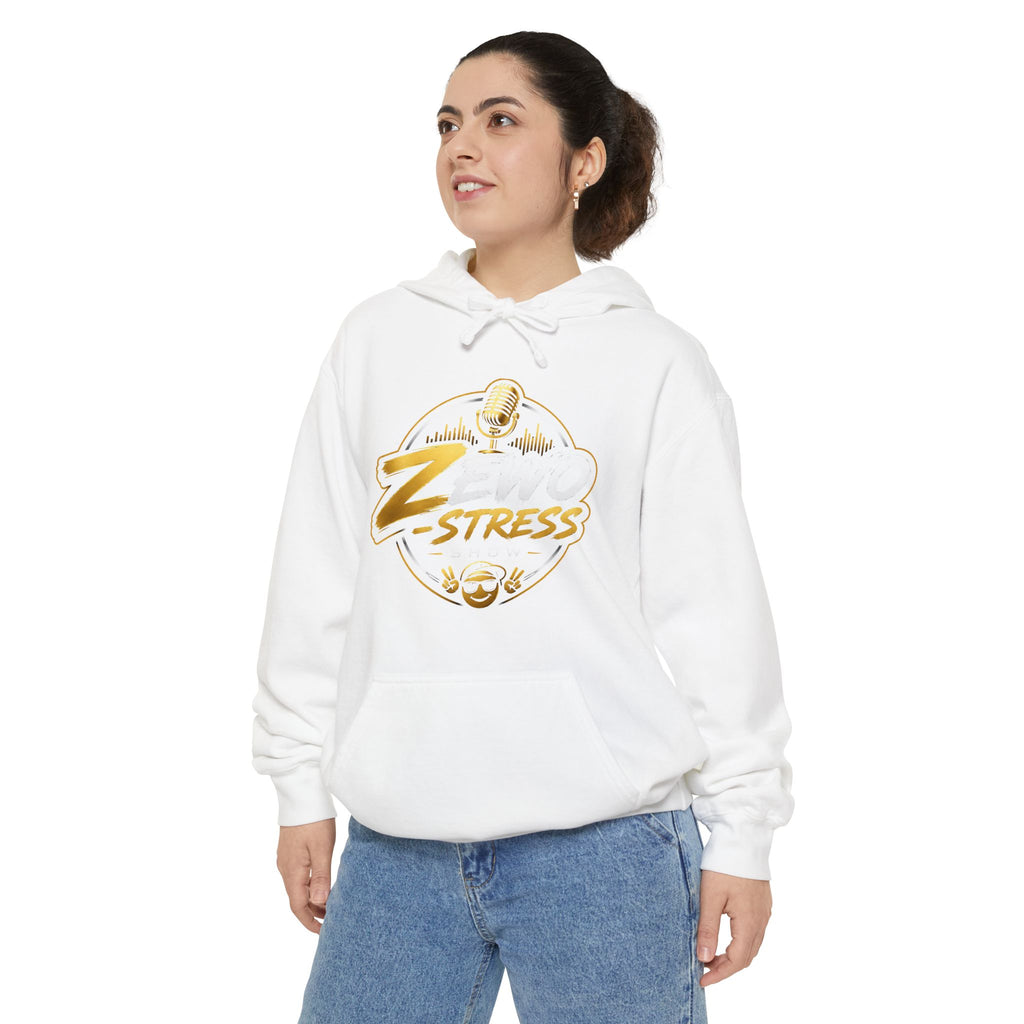 Z-Stress Hoodie — Relaxed Graphic Pullover with Gold Zen Design