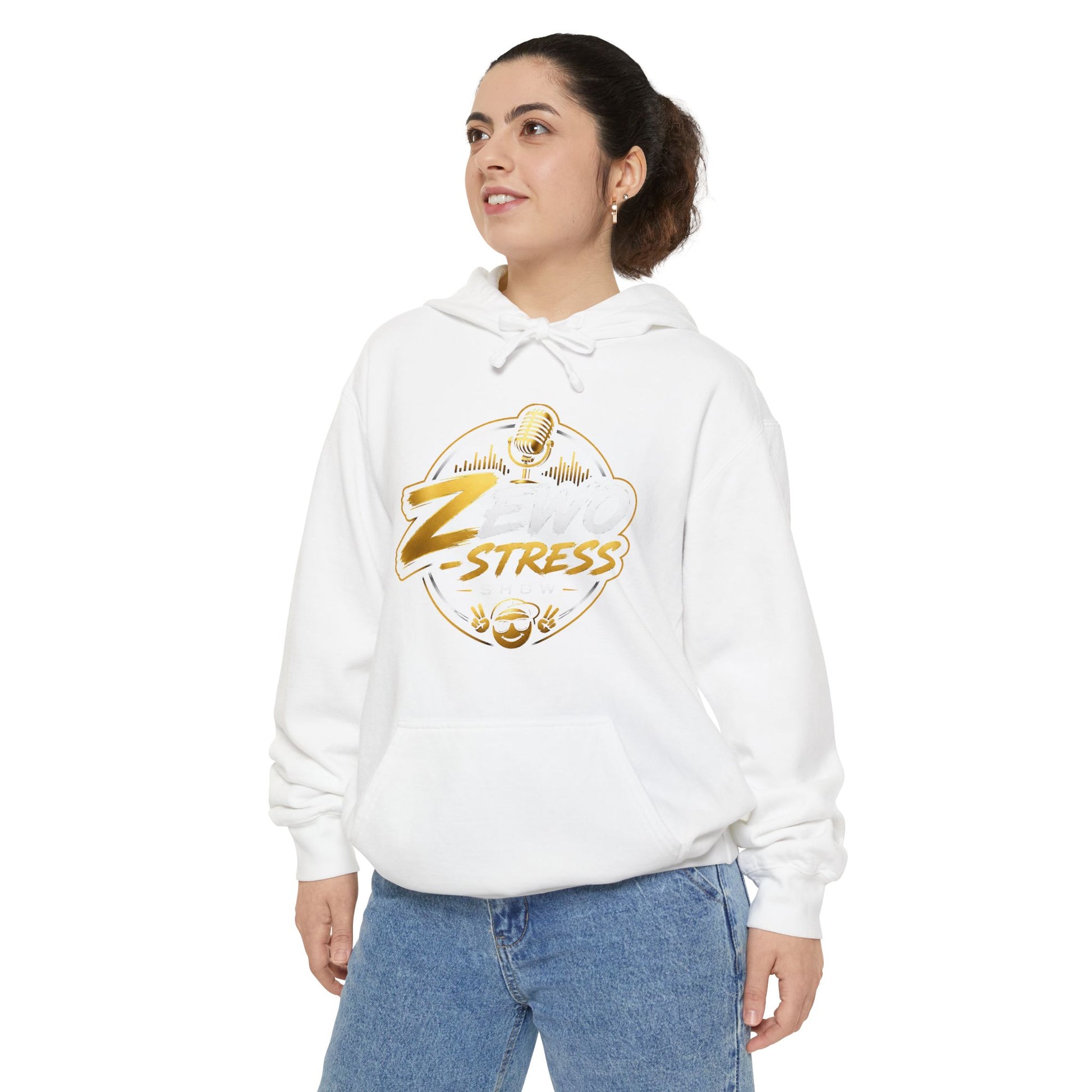 Z-Stress Hoodie — Relaxed Graphic Pullover with Gold Zen Design
