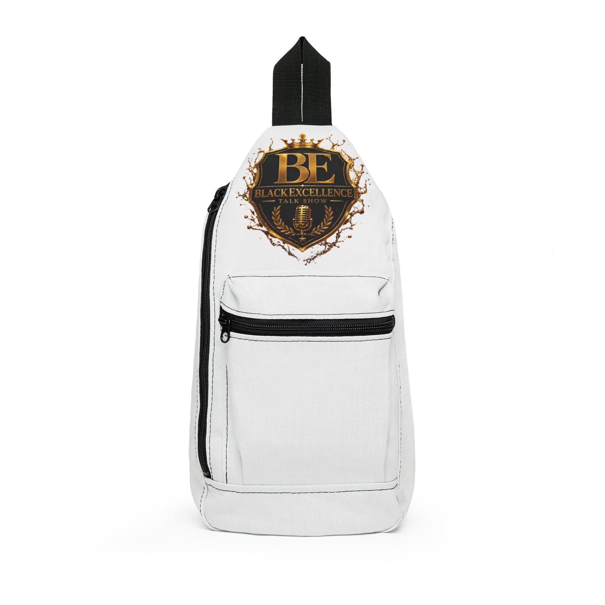 BE Beautiful Crown Sling Bag — Stylish White Crossbody Bag with Gold Emblem