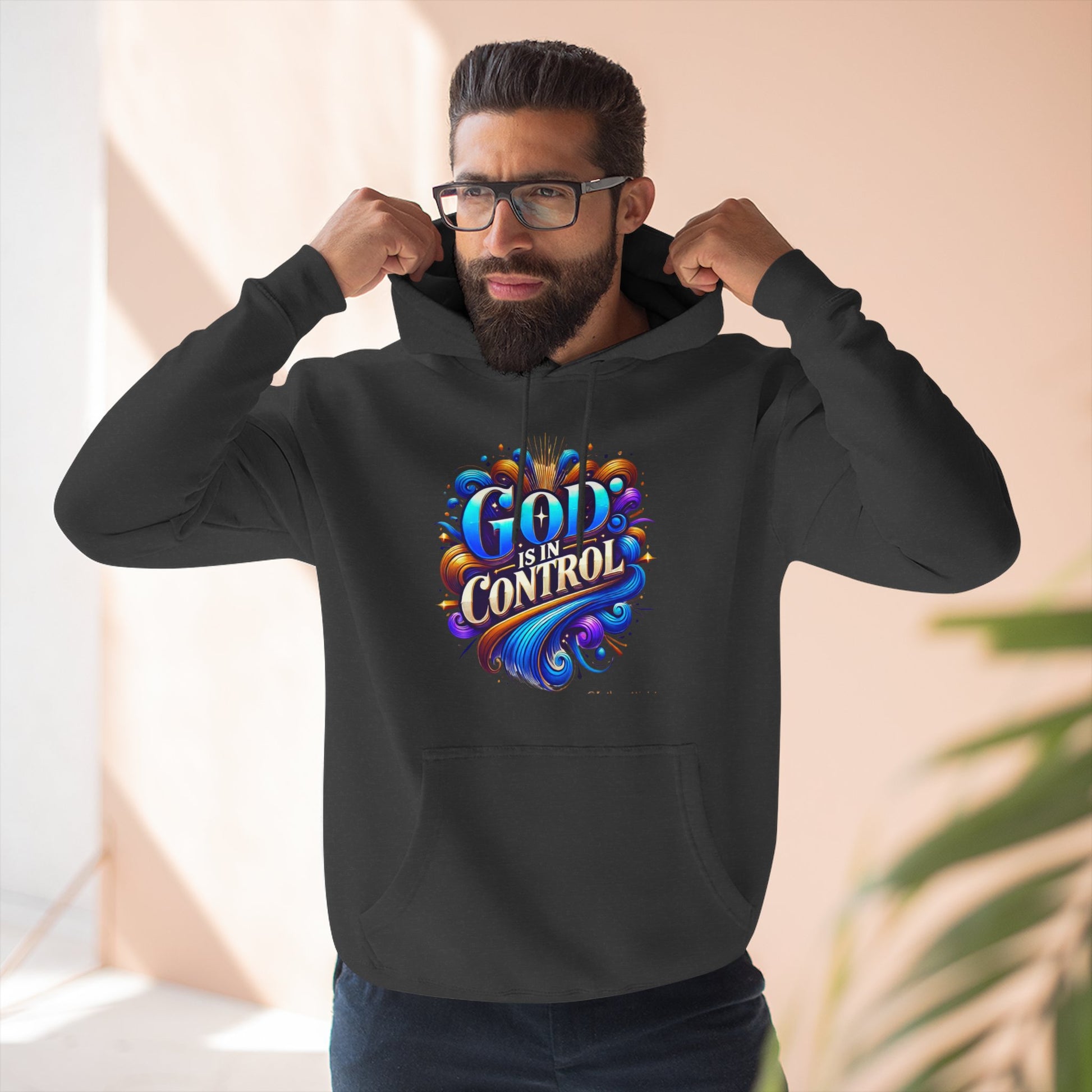 Inspirational Fleece Hoodie, Cozy Sweatshirt for Faith, Casual Wear, Gift for Friends, God is in Control Quote