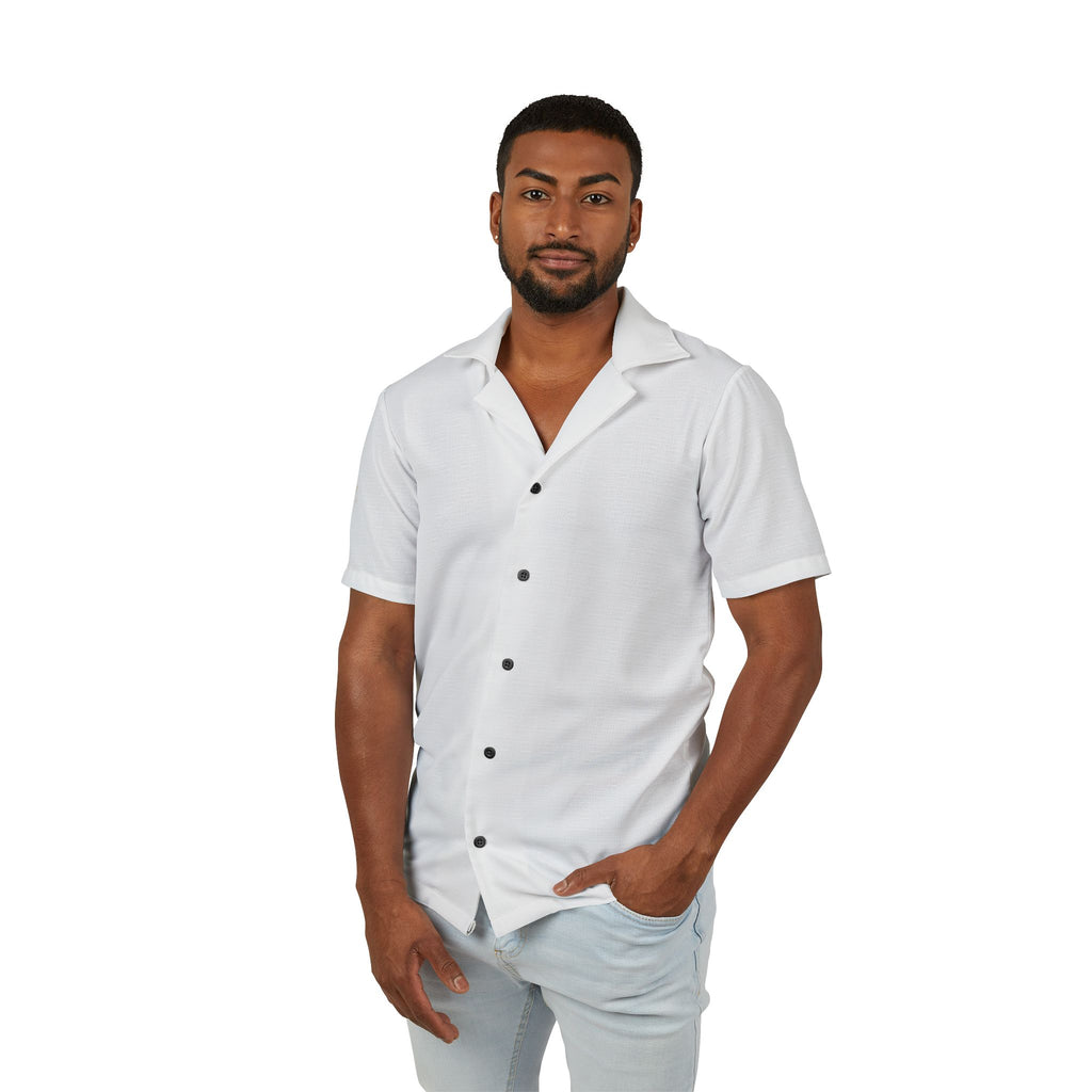 Hawaiian Camp Shirt — Minimal White AOP Short-Sleeve