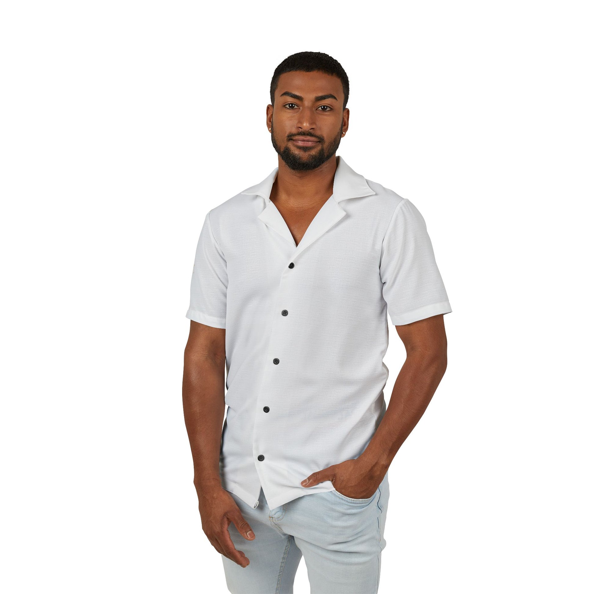 Hawaiian Camp Shirt — Minimal White AOP Short-Sleeve
