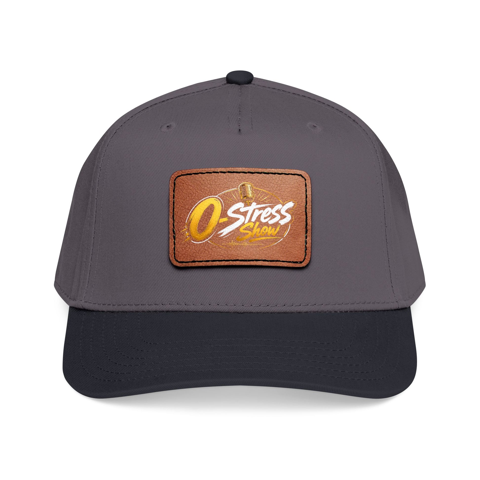 Leather Patch Baseball Cap — "No Stress" Retro Logo