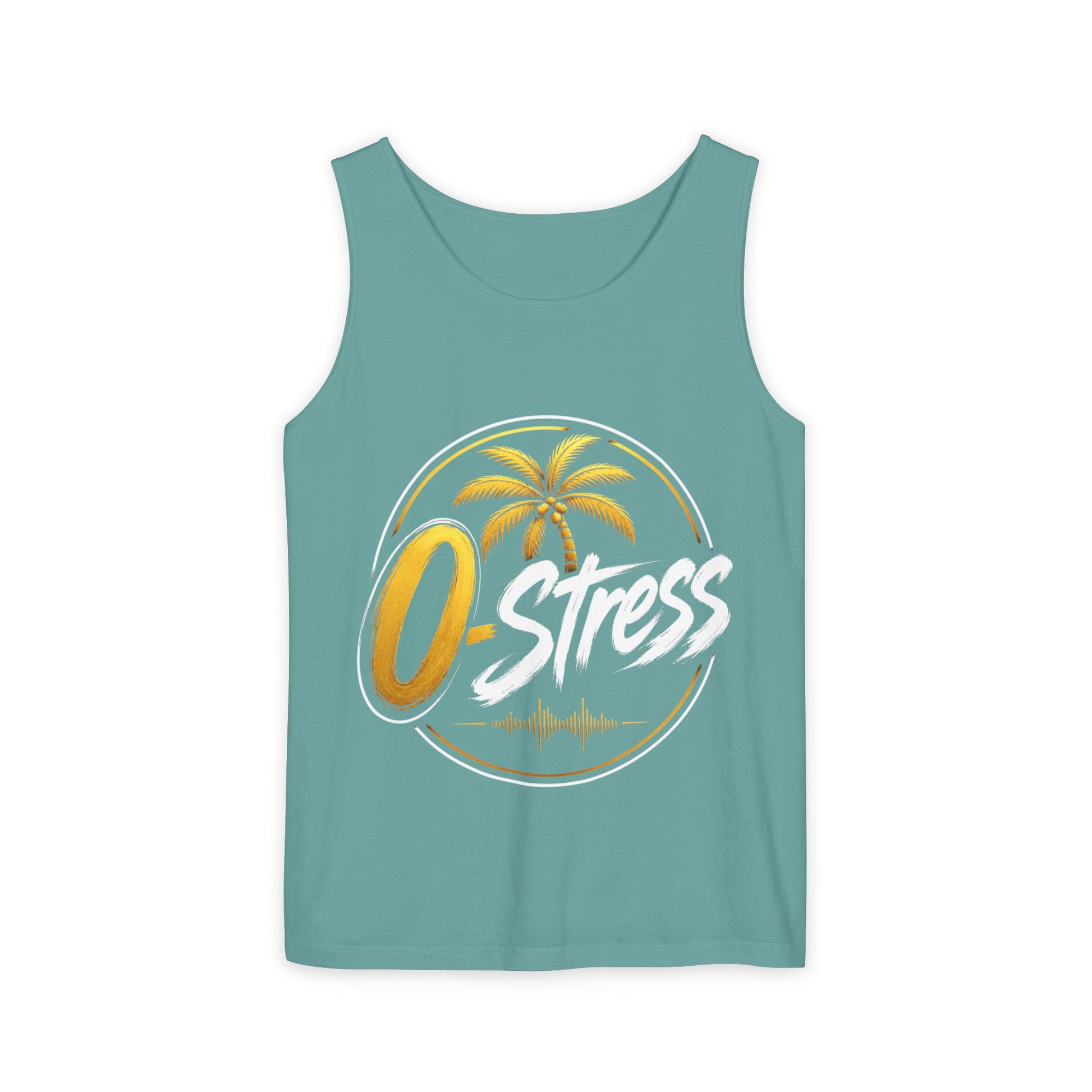 Palm Oasis Tank Top — Golden Tropical Graphic Summer Tee