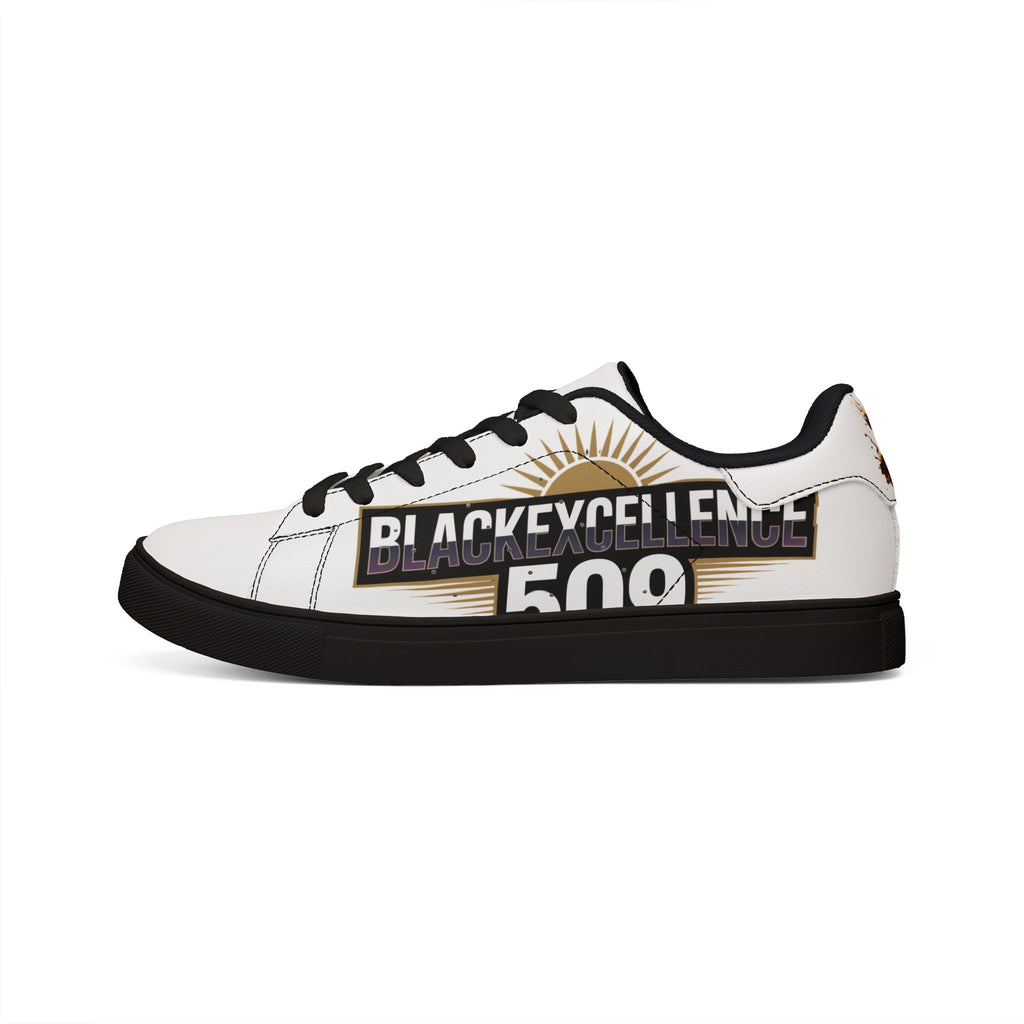 Women's Low-Top Leather Sneakers — "Black Excellence 500" Retro Logo