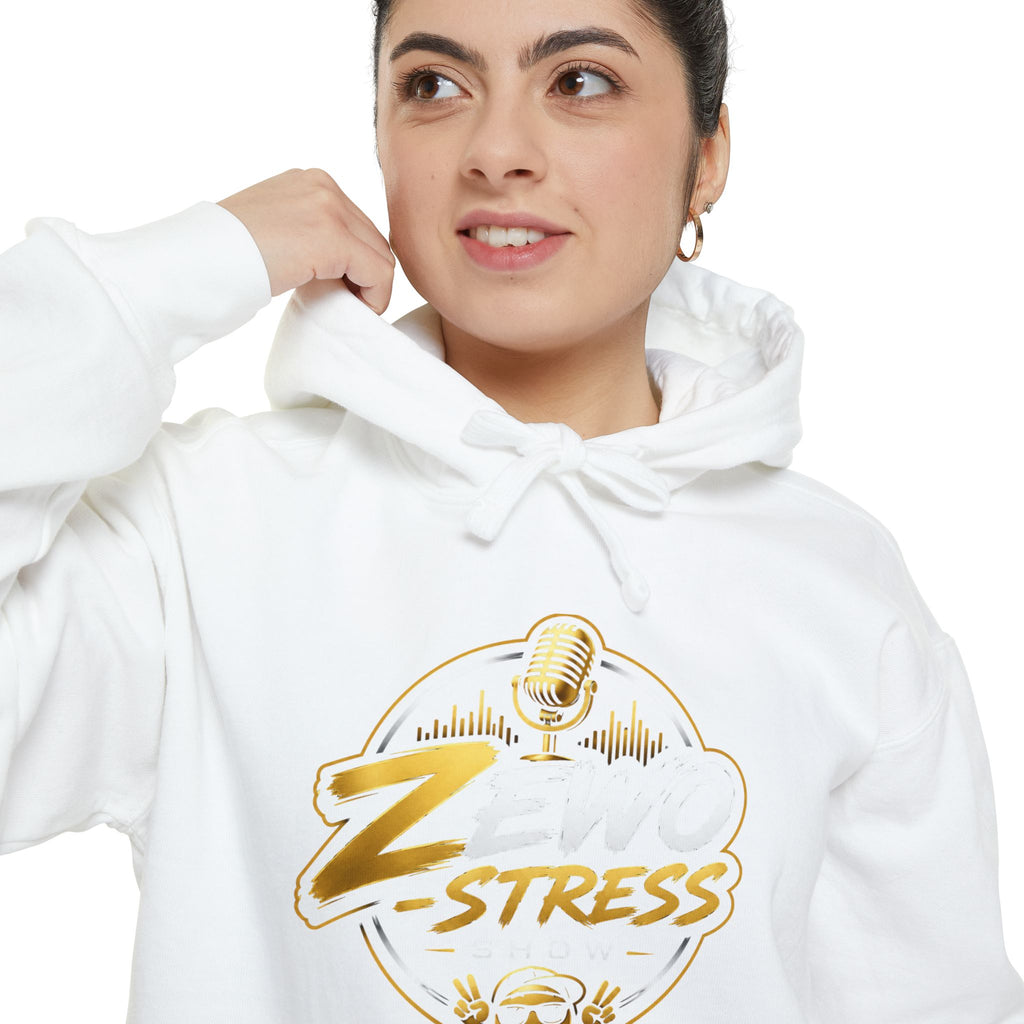 Z-Stress Hoodie — Relaxed Graphic Pullover with Gold Zen Design