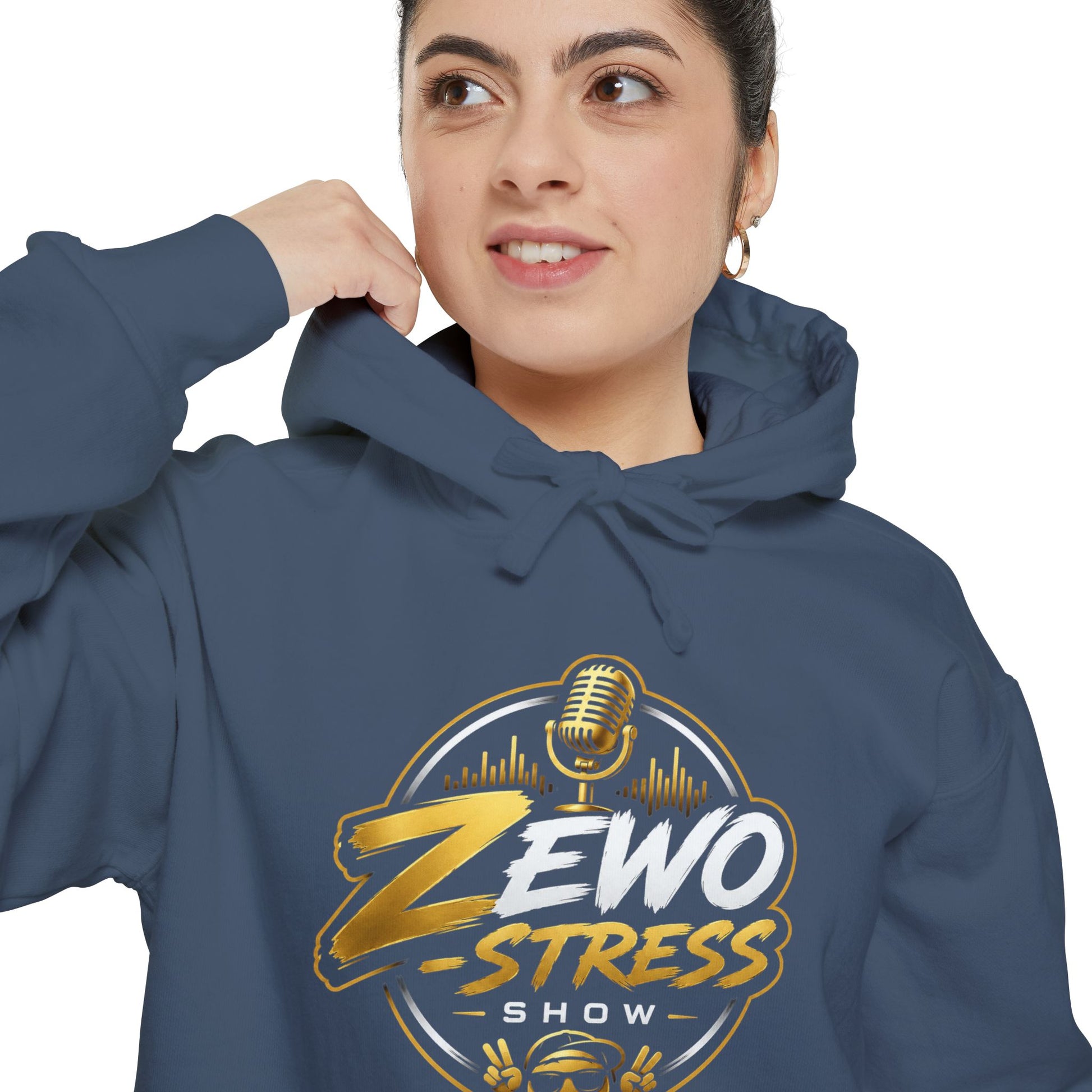 Z-Stress Hoodie — Relaxed Graphic Pullover with Gold Zen Design