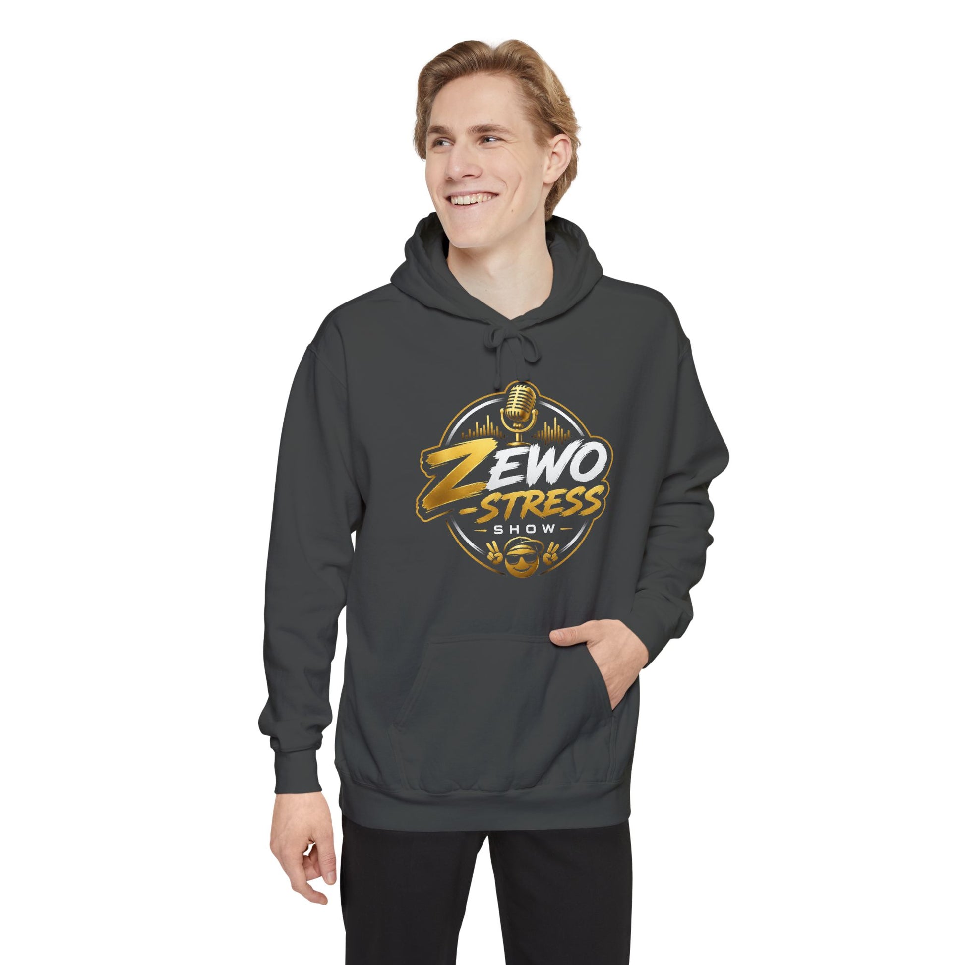 Z-Stress Hoodie — Relaxed Graphic Pullover with Gold Zen Design