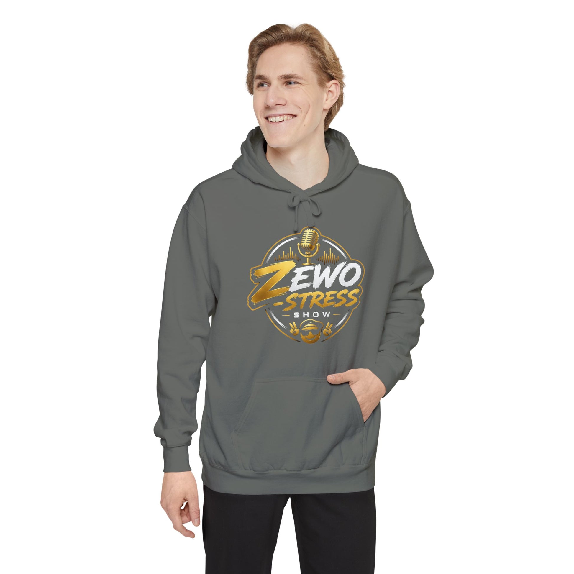 Z-Stress Hoodie — Relaxed Graphic Pullover with Gold Zen Design
