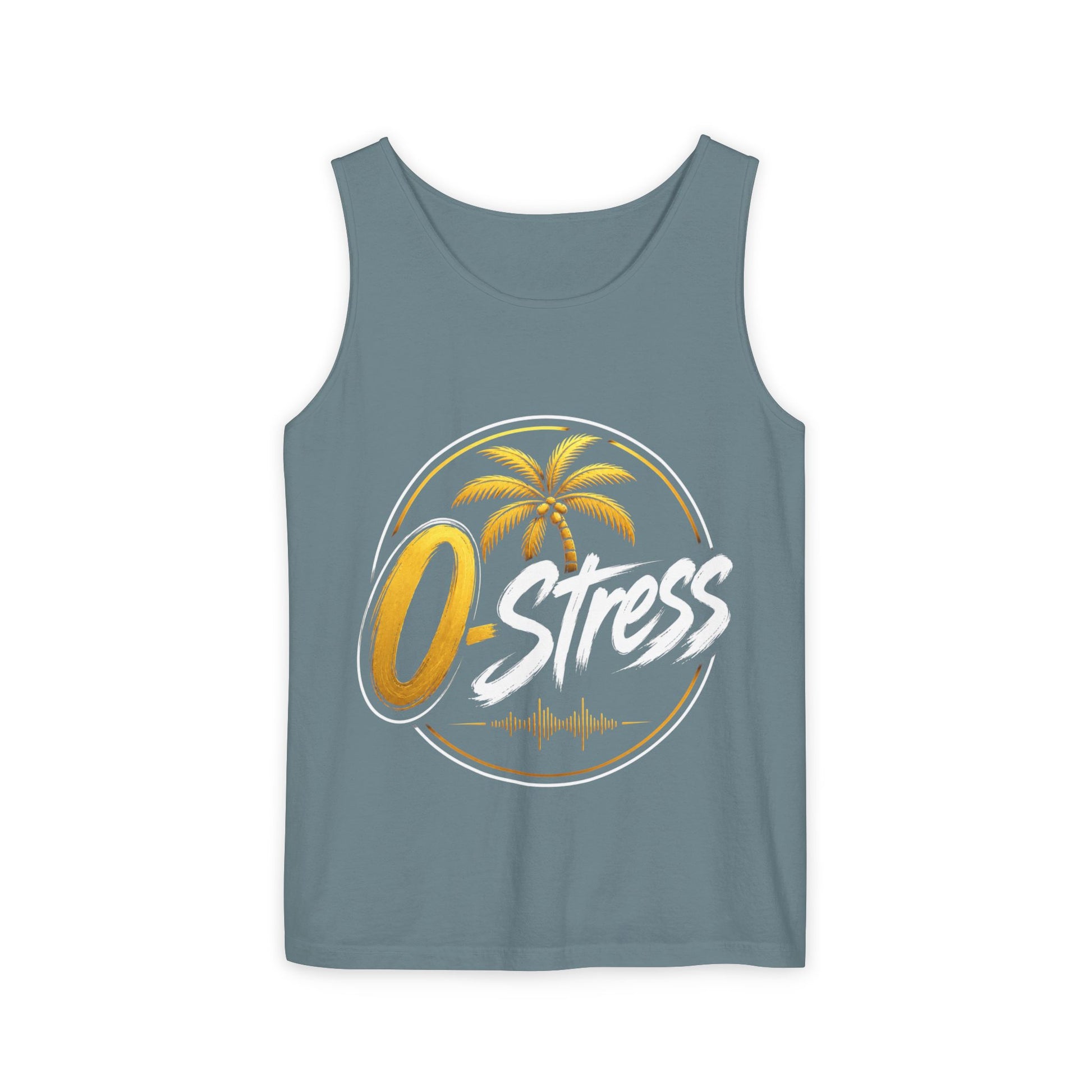 Palm Oasis Tank Top — Golden Tropical Graphic Summer Tee