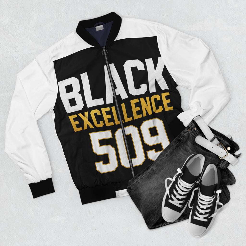 Bomber Jacket — "Black Excellence 509" Graphic Bomber Jacket