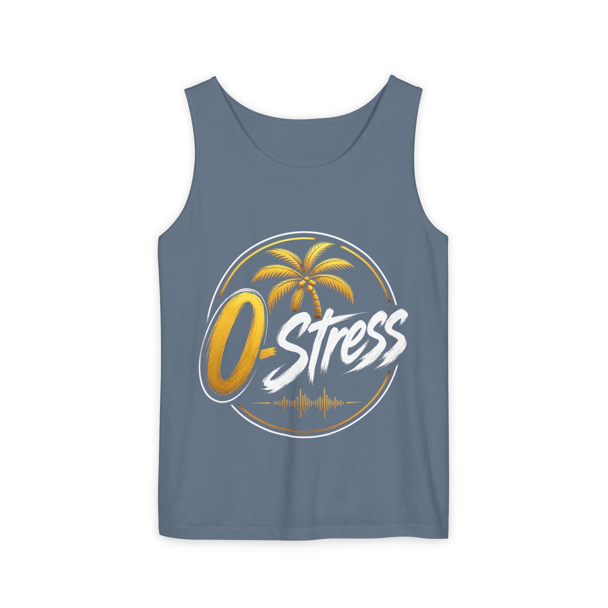 Palm Oasis Tank Top — Golden Tropical Graphic Summer Tee